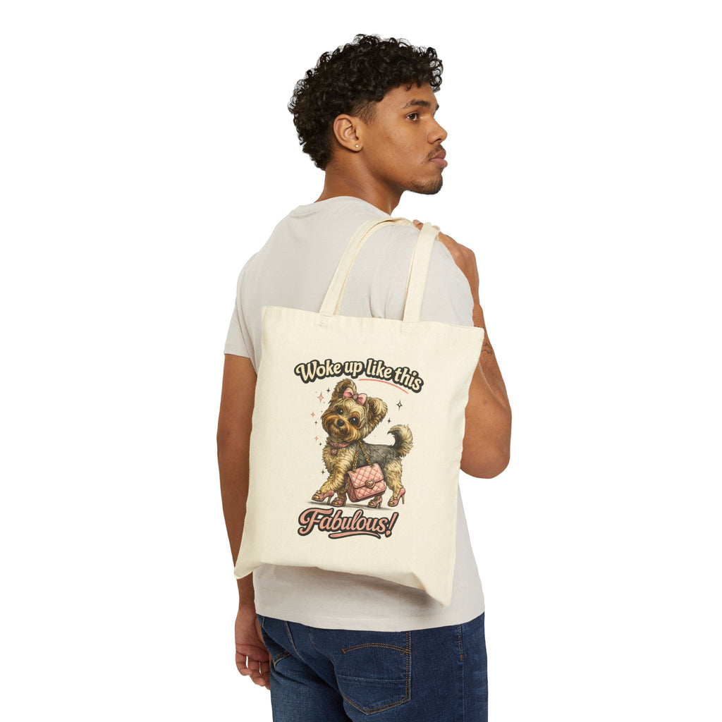 Woke Up Like This Fabulous Puppy Tote Bag | Cute Dog Canvas Tote