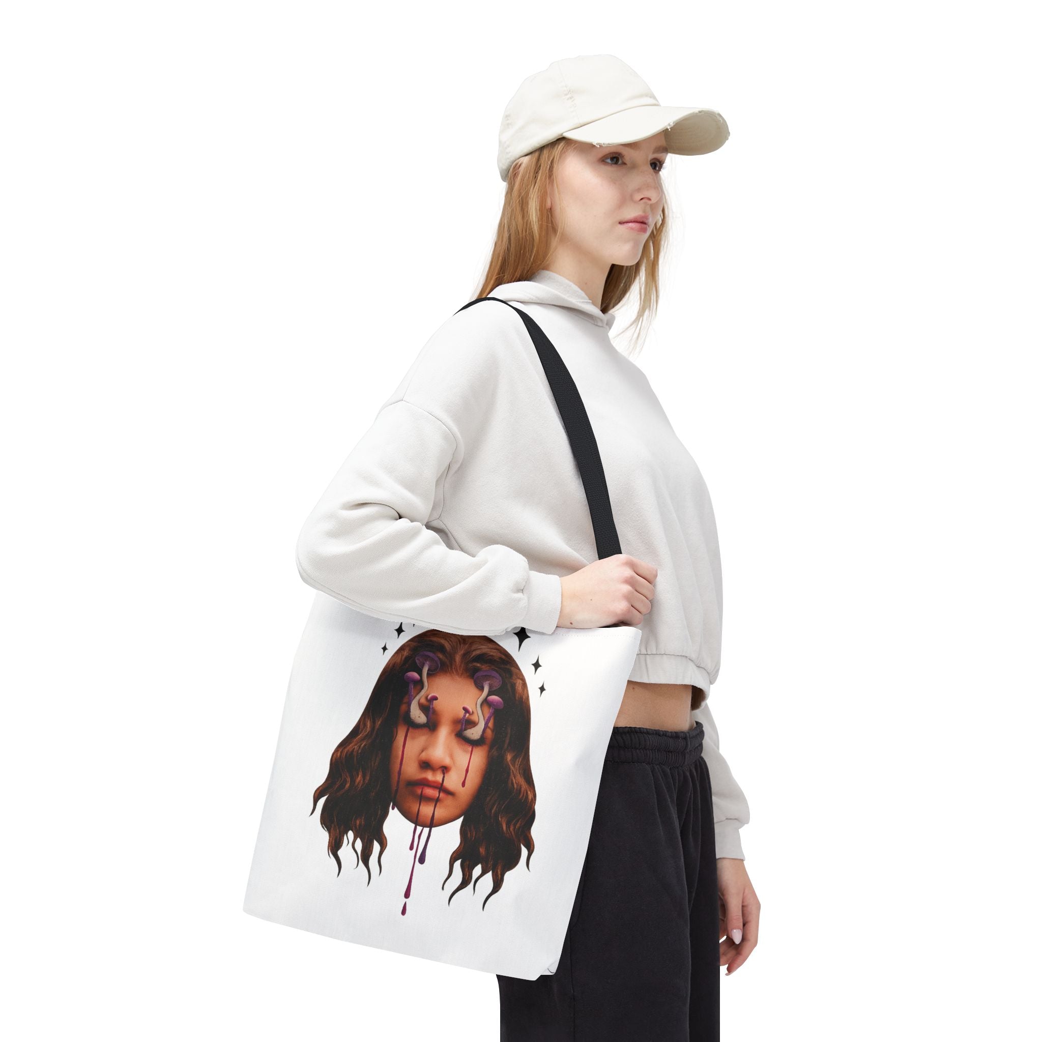 Mushroom awakeness Tote Bag | Surreal Gothic Art, Dripping Tears
