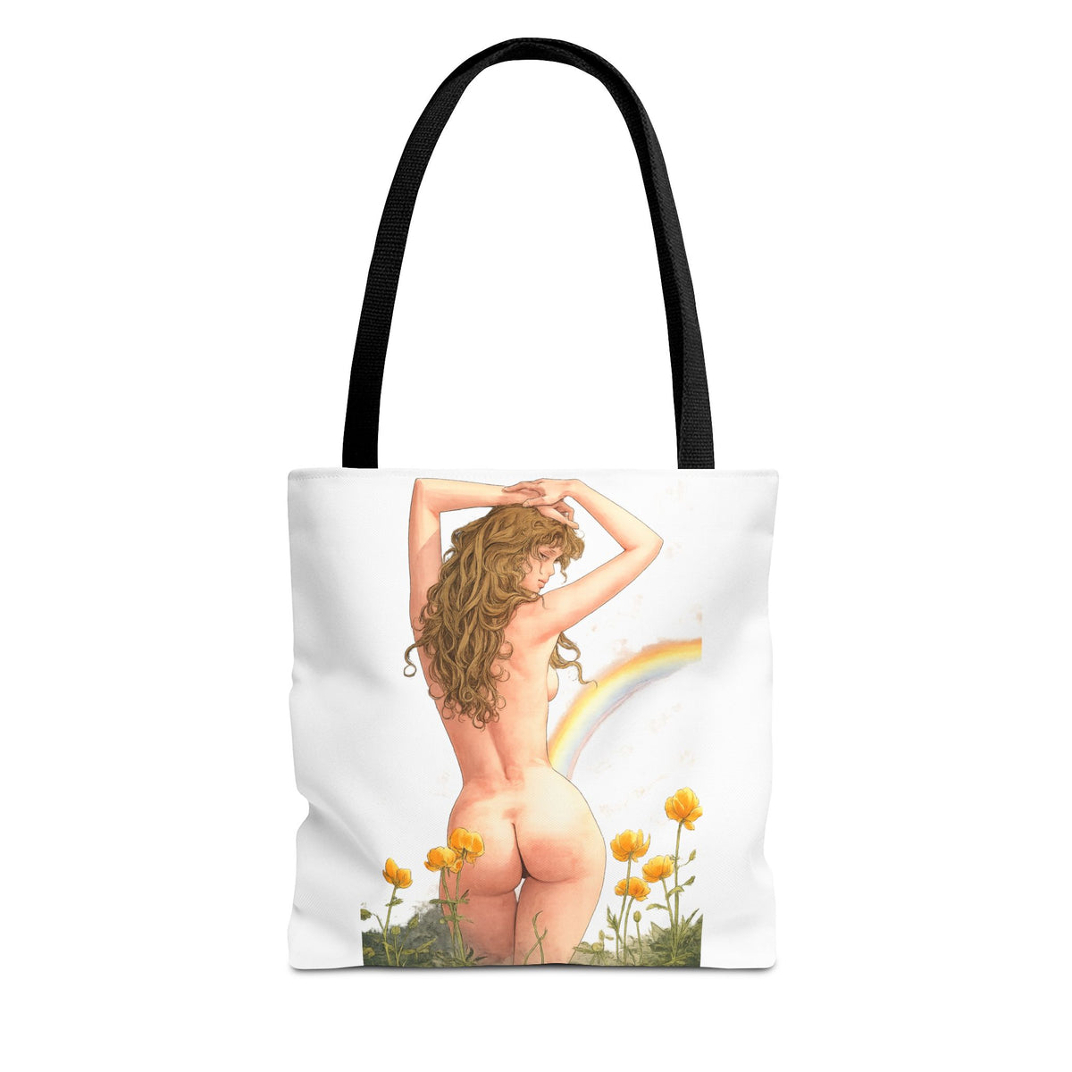 Nude Back Pin Up Tote Bag | Rainbow Daisies Art
