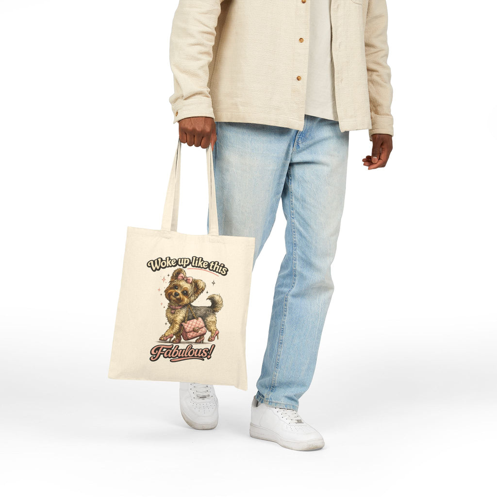 Woke Up Like This Fabulous Puppy Tote Bag | Cute Dog Canvas Tote
