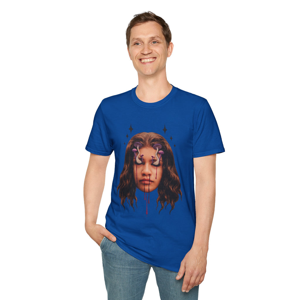 Mushroom Awakeness T-Shirt | Surreal Mushroom Art, Moody Portrait