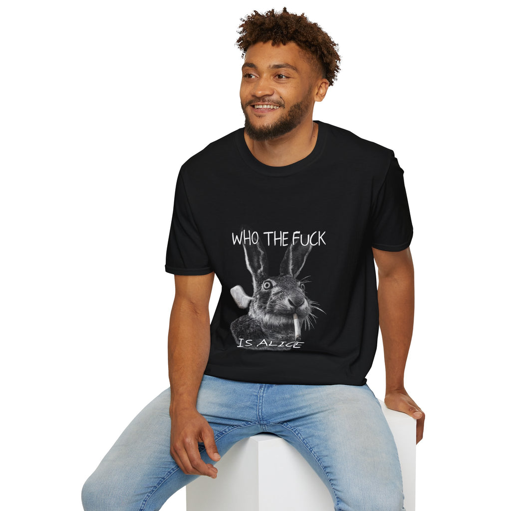 Who The Fuck is Alice T-Shirt | Bunny Illustration, Funny Profanity Tee