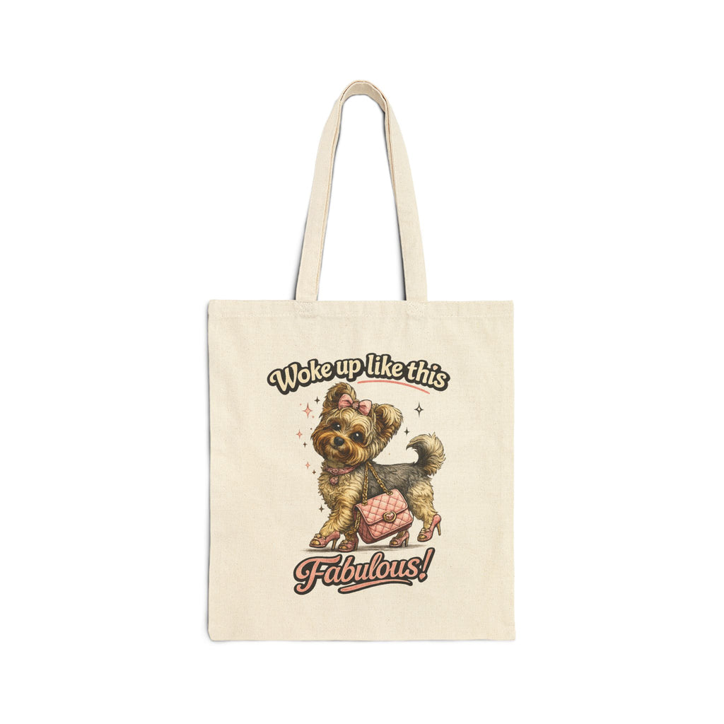 Woke Up Like This Fabulous Puppy Tote Bag | Cute Dog Canvas Tote