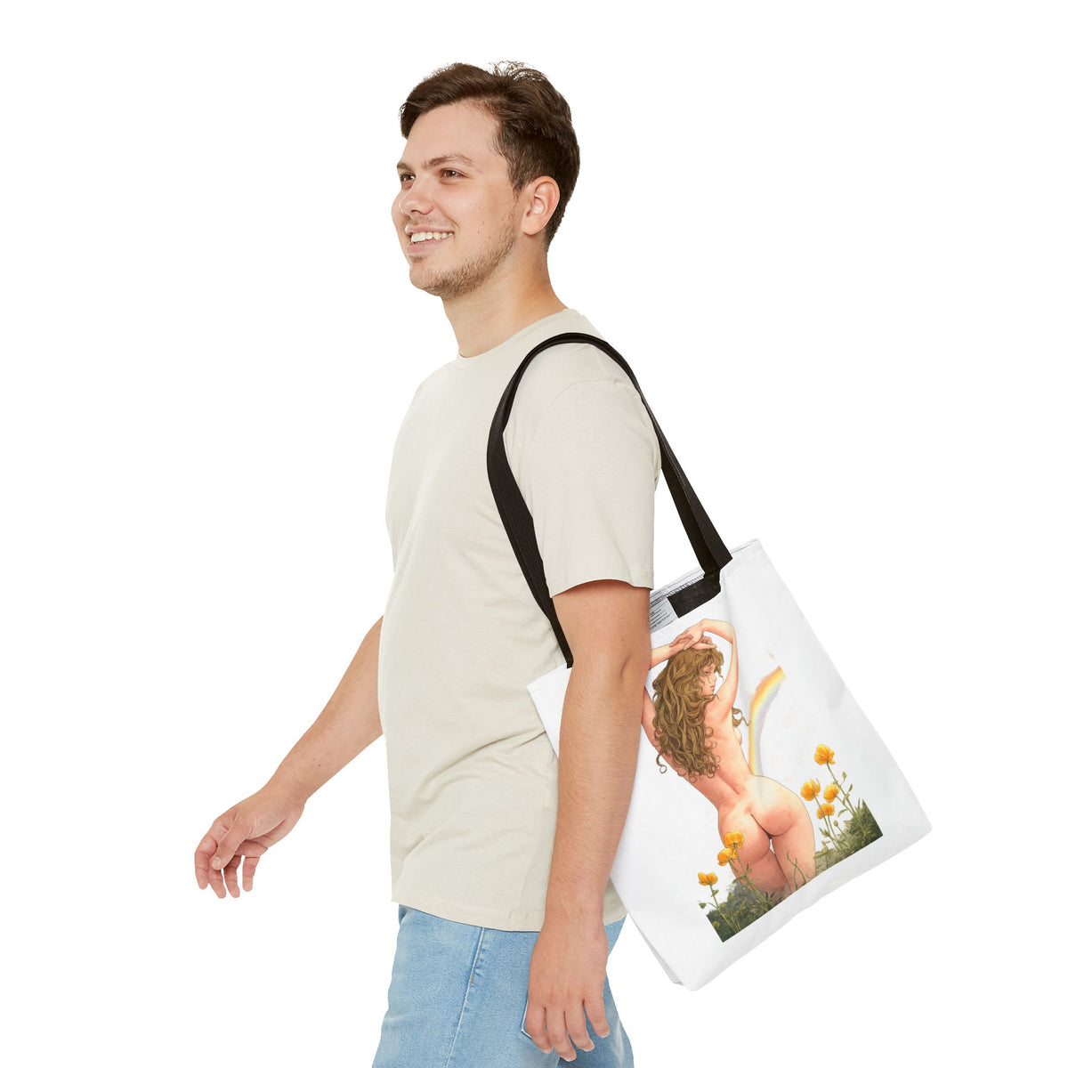 Nude Back Pin Up Tote Bag | Rainbow Daisies Art