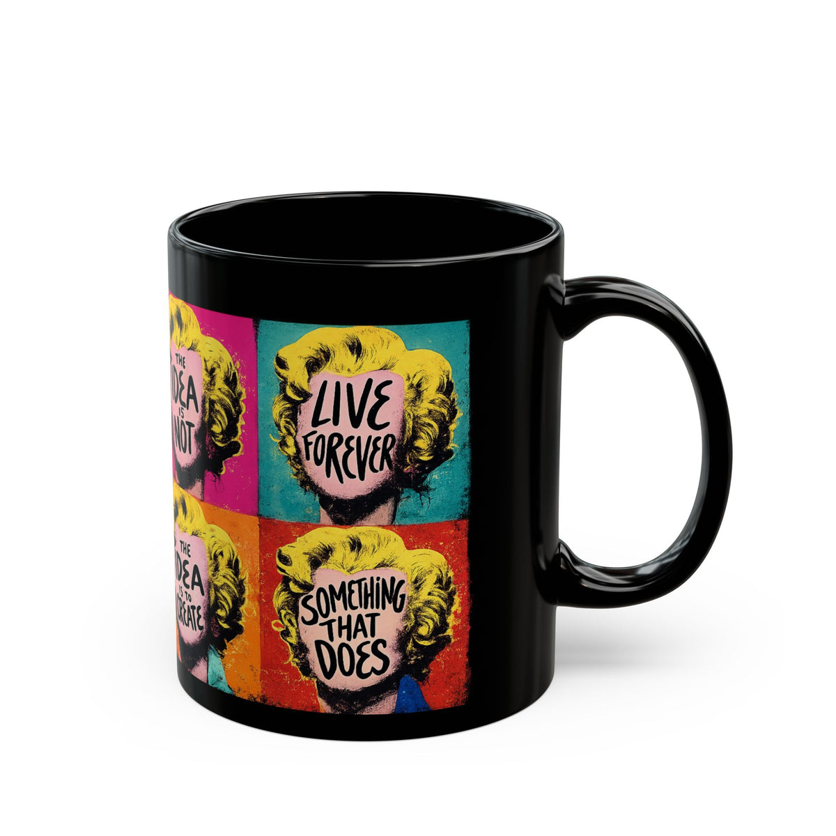 Pop Art Marilyn Quotes Mug | Black Ceramic Coffee Cup