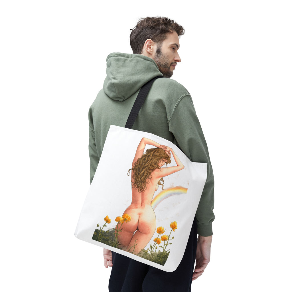 Nude Back Pin Up Tote Bag | Rainbow Daisies Art