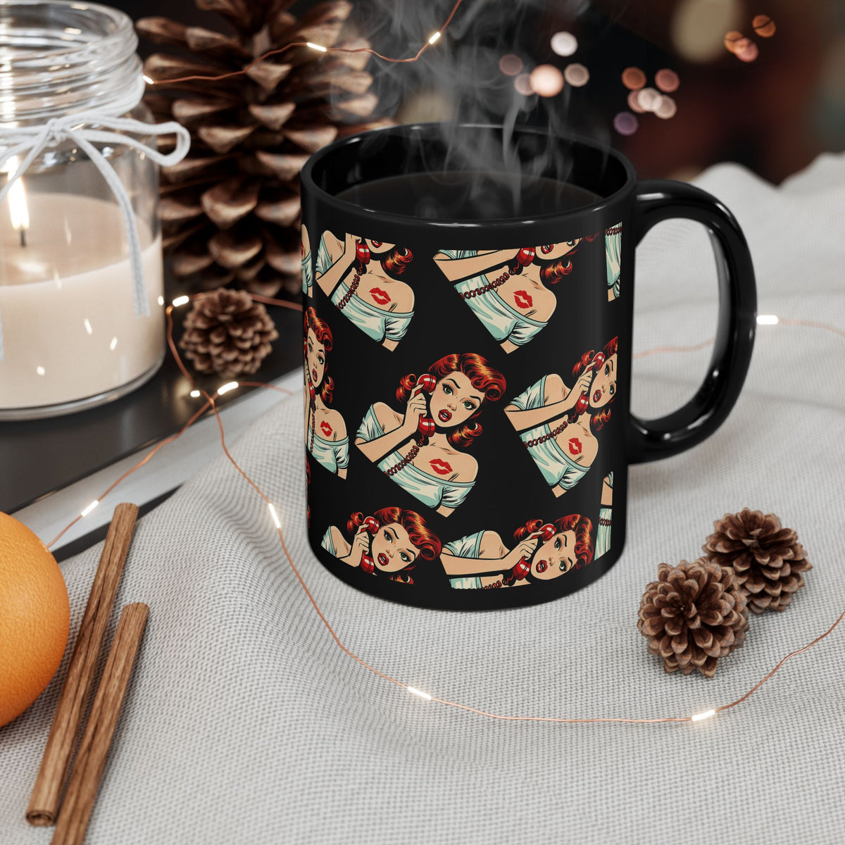 Retro Pin-Up Pin Up Mug | Black Ceramic Coffee Cup