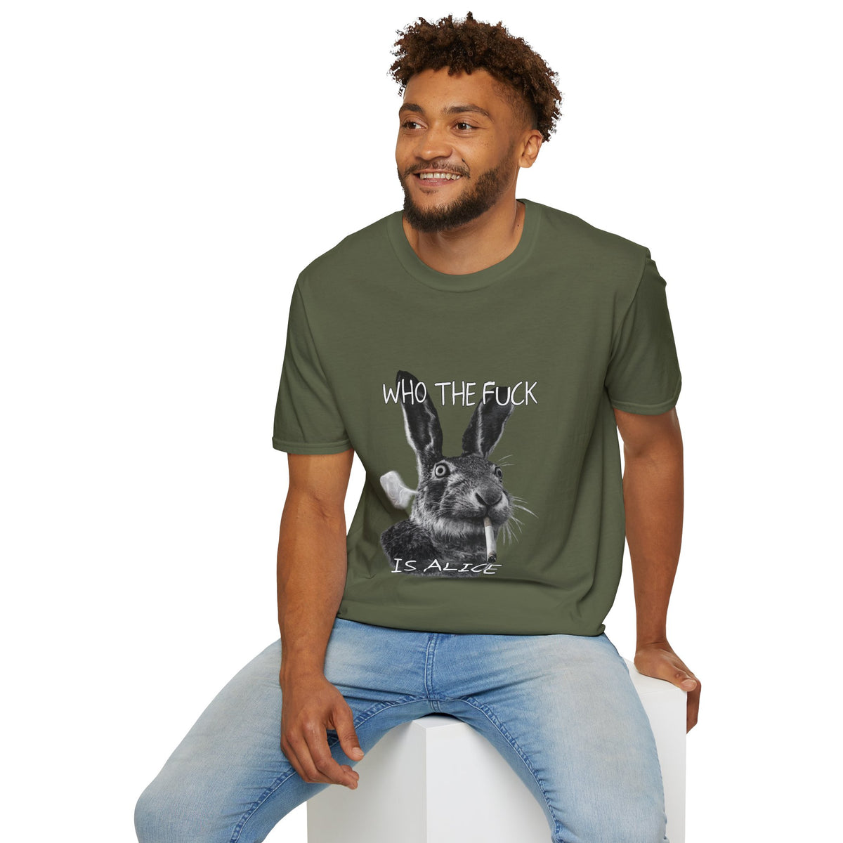 Who The Fuck is Alice T-Shirt | Bunny Illustration, Funny Profanity Tee