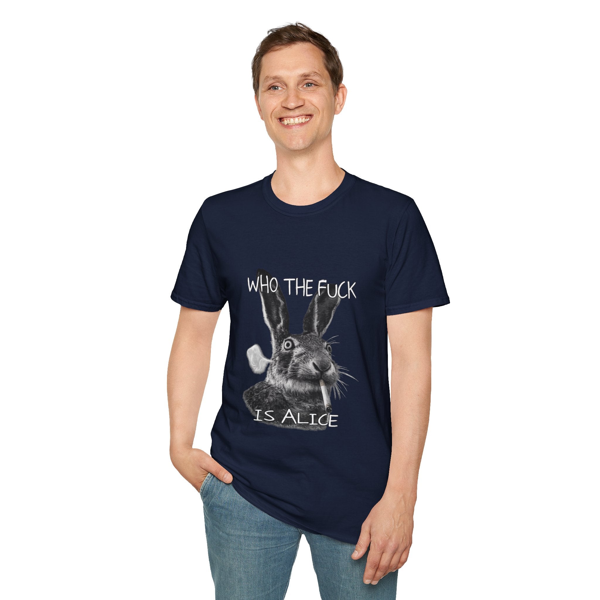 Who The Fuck is Alice T-Shirt | Bunny Illustration, Funny Profanity Tee