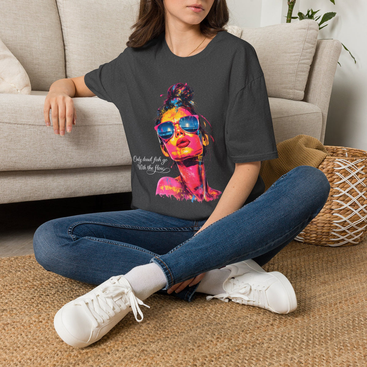 Neon Pop Art Woman Sunglasses T-Shirt | Colorful Portrait Tee
