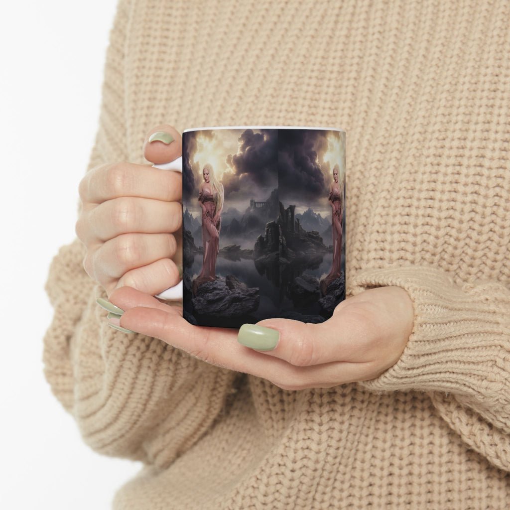 Renaissance photoshoot Mug | Dark Castle Landscape, Mythic Woman
