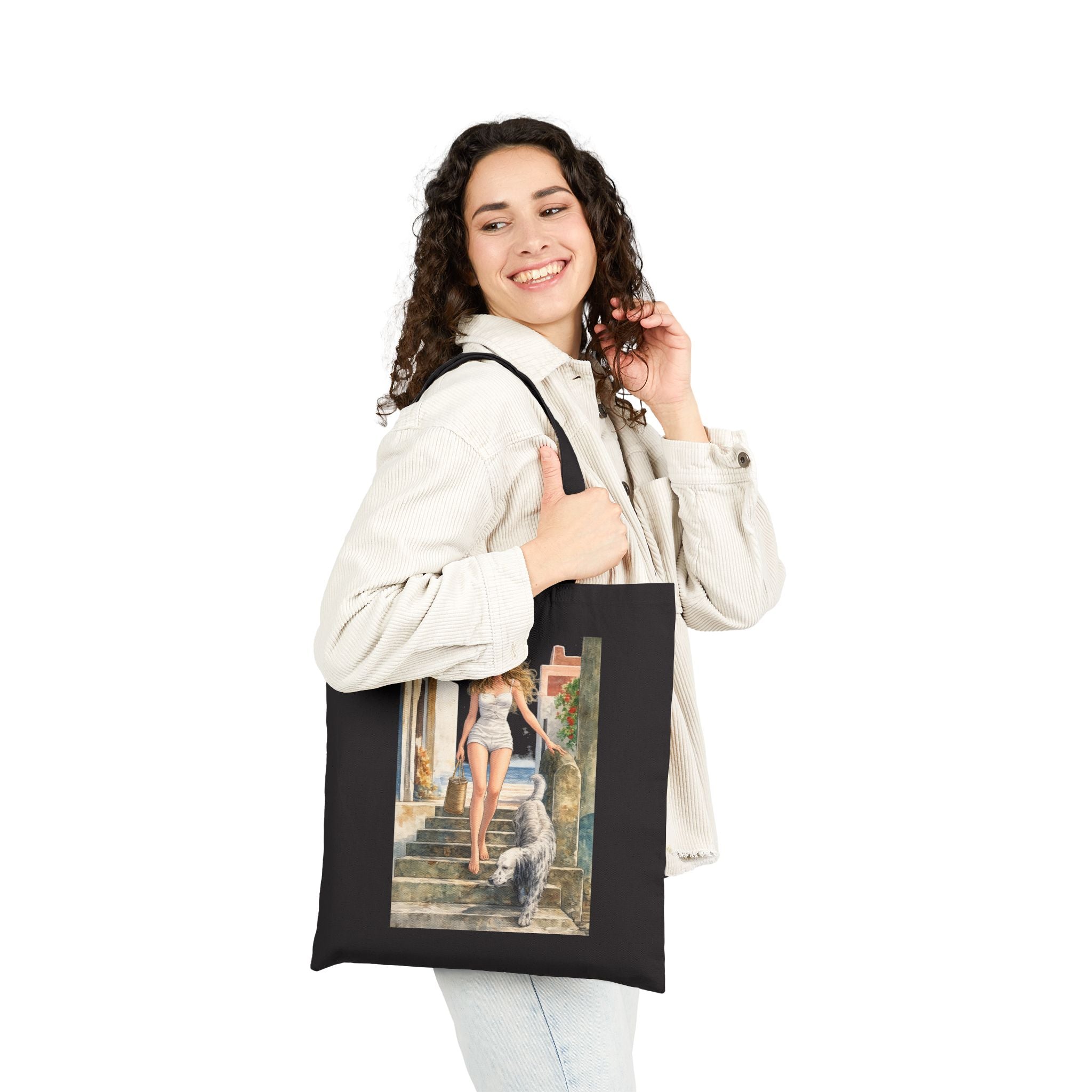Tuscany Vacation Pin Up tote bag | Vintage seaside illustration