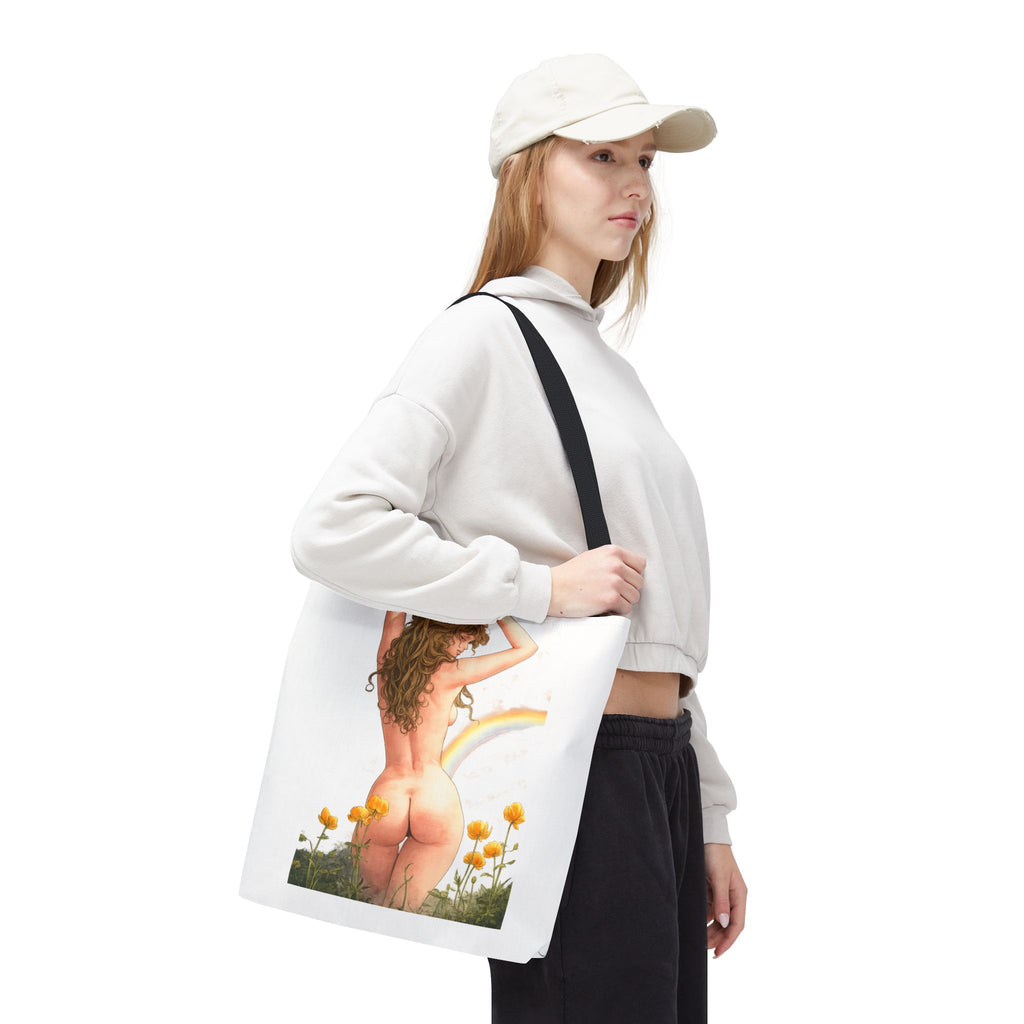 Nude Back Pin Up Tote Bag | Rainbow Daisies Art