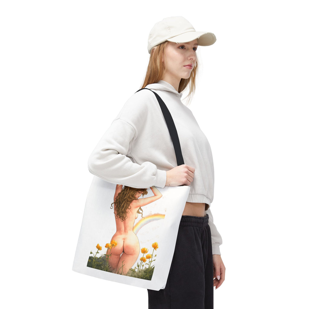 Nude Back Pin Up Tote Bag | Rainbow Daisies Art