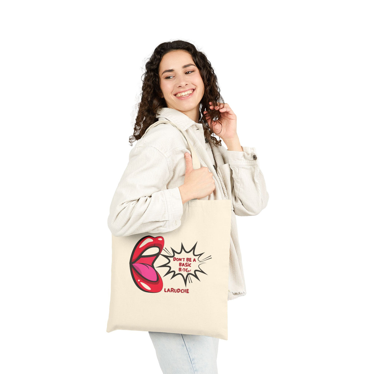 Don't Be A Basic Bitch Tote Bag | Pop Art Speech Bubble Cotton Canvas