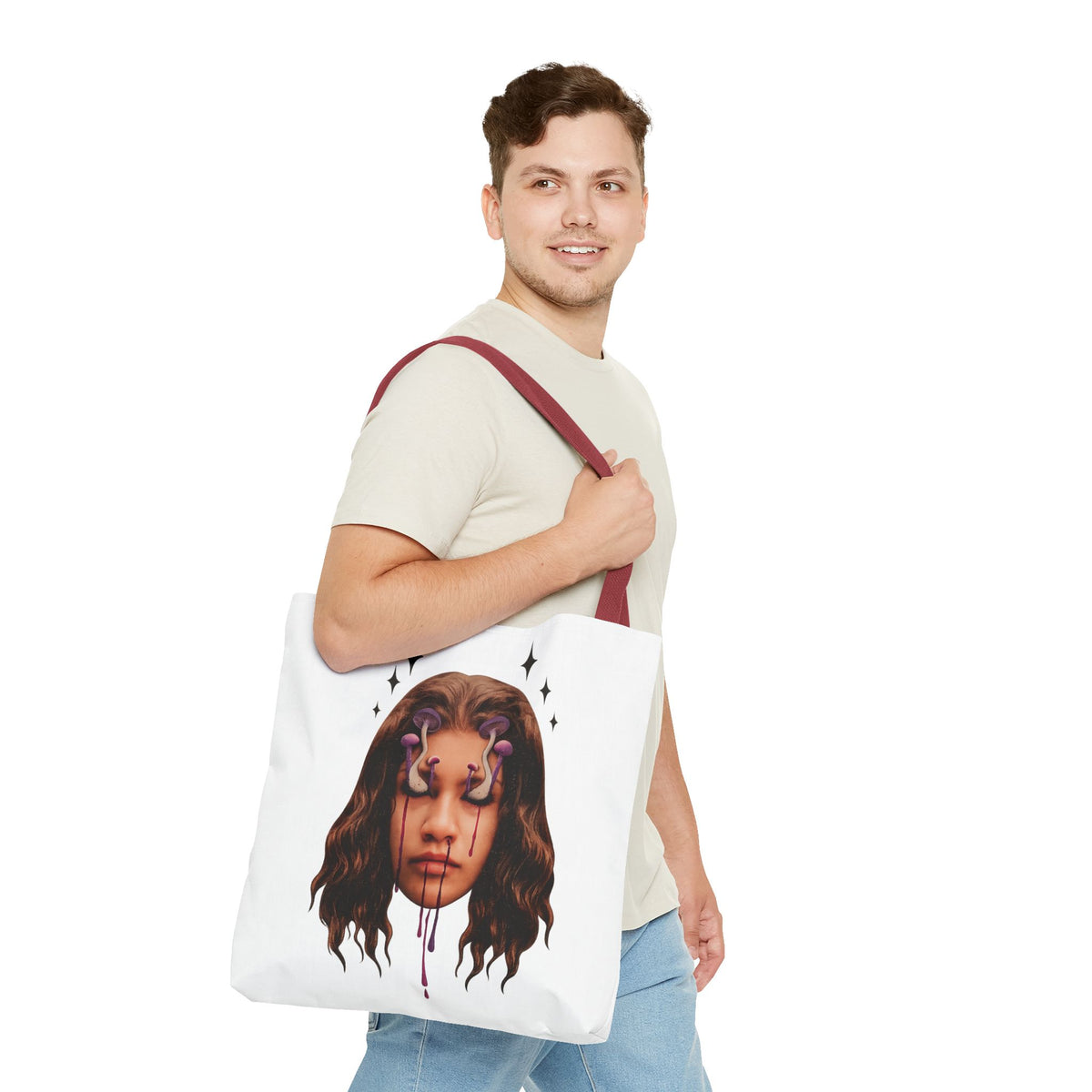 Mushroom awakeness Tote Bag | Surreal Gothic Art, Dripping Tears
