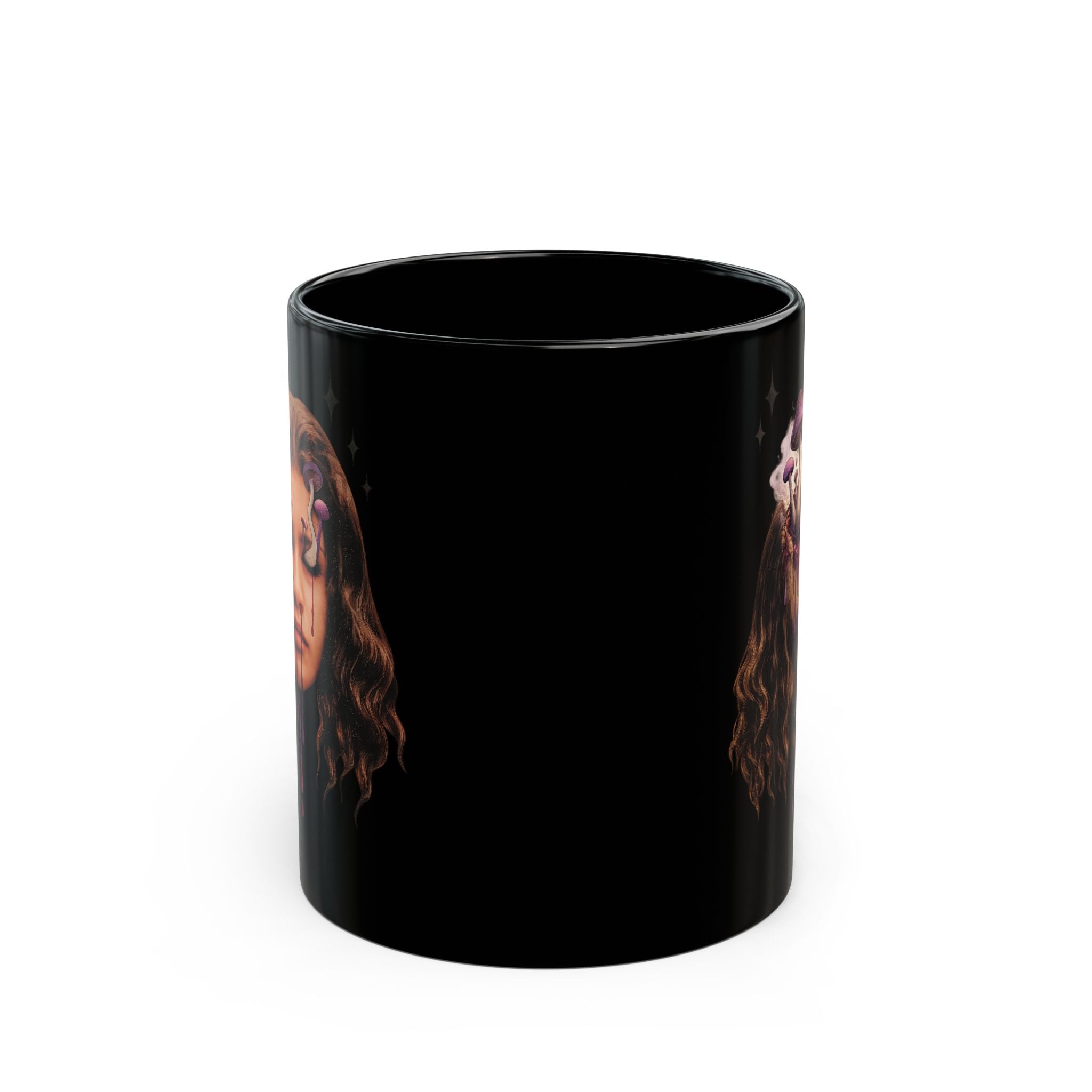 Mushroom Awakeness Mug | Gothic Botanical Black Ceramic Mug