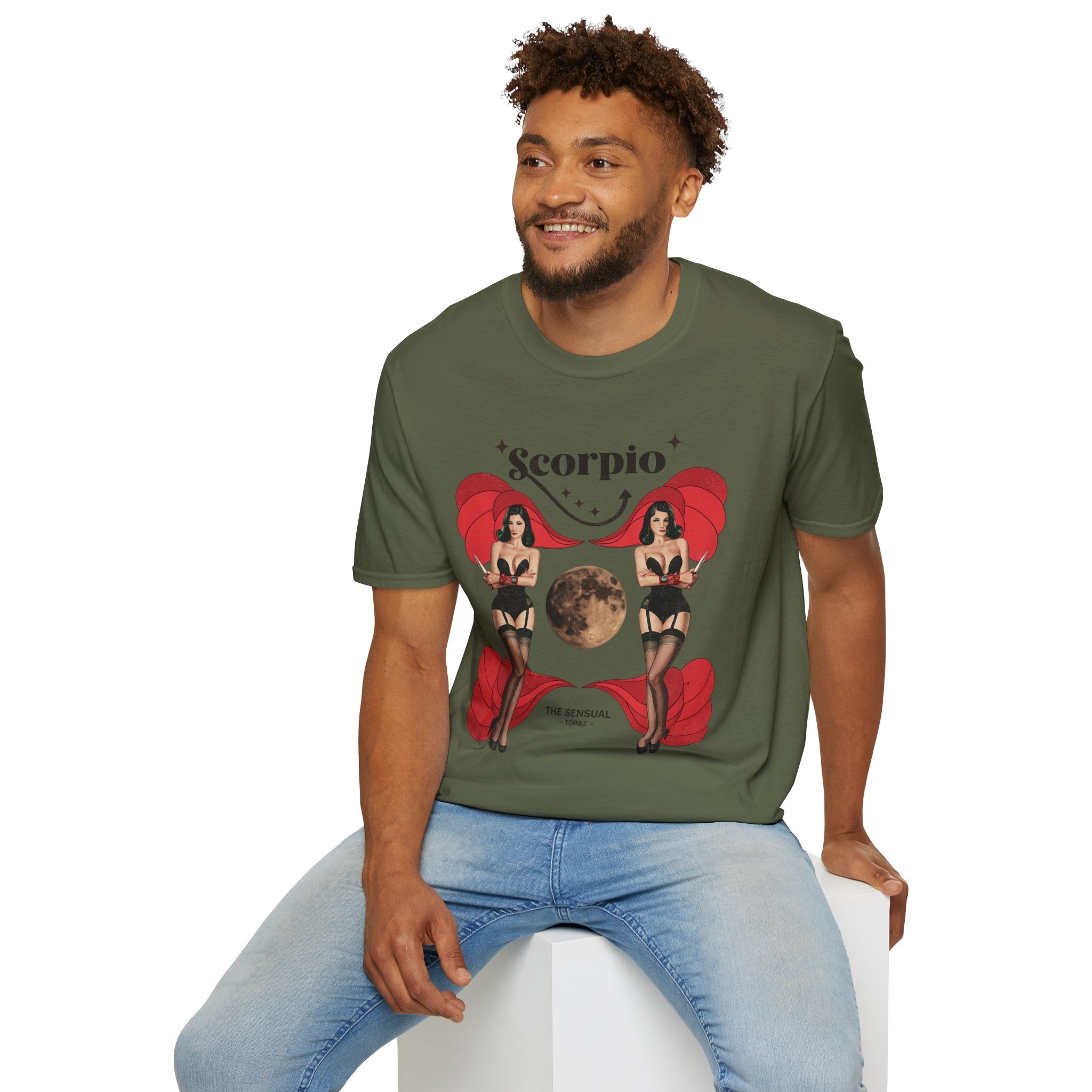 Scorpio Zodiac Pin Up T-Shirt | Astrological Sign, Moon Artwork