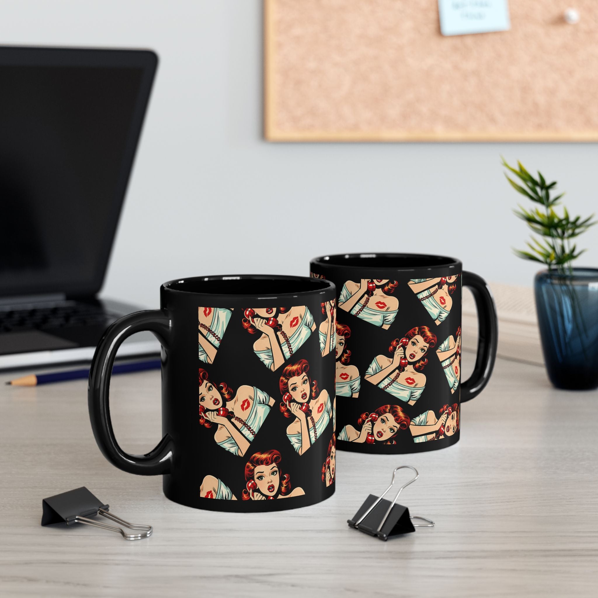 Retro Pin-Up Pin Up Mug | Black Ceramic Coffee Cup