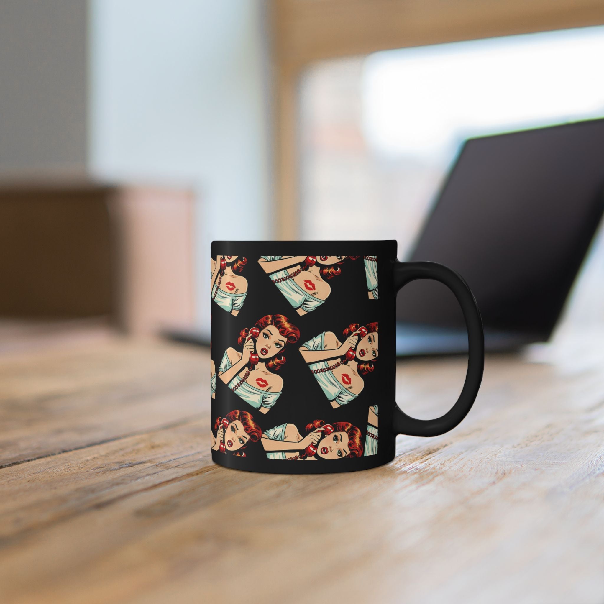 Retro Pin-Up Pin Up Mug | Black Ceramic Coffee Cup