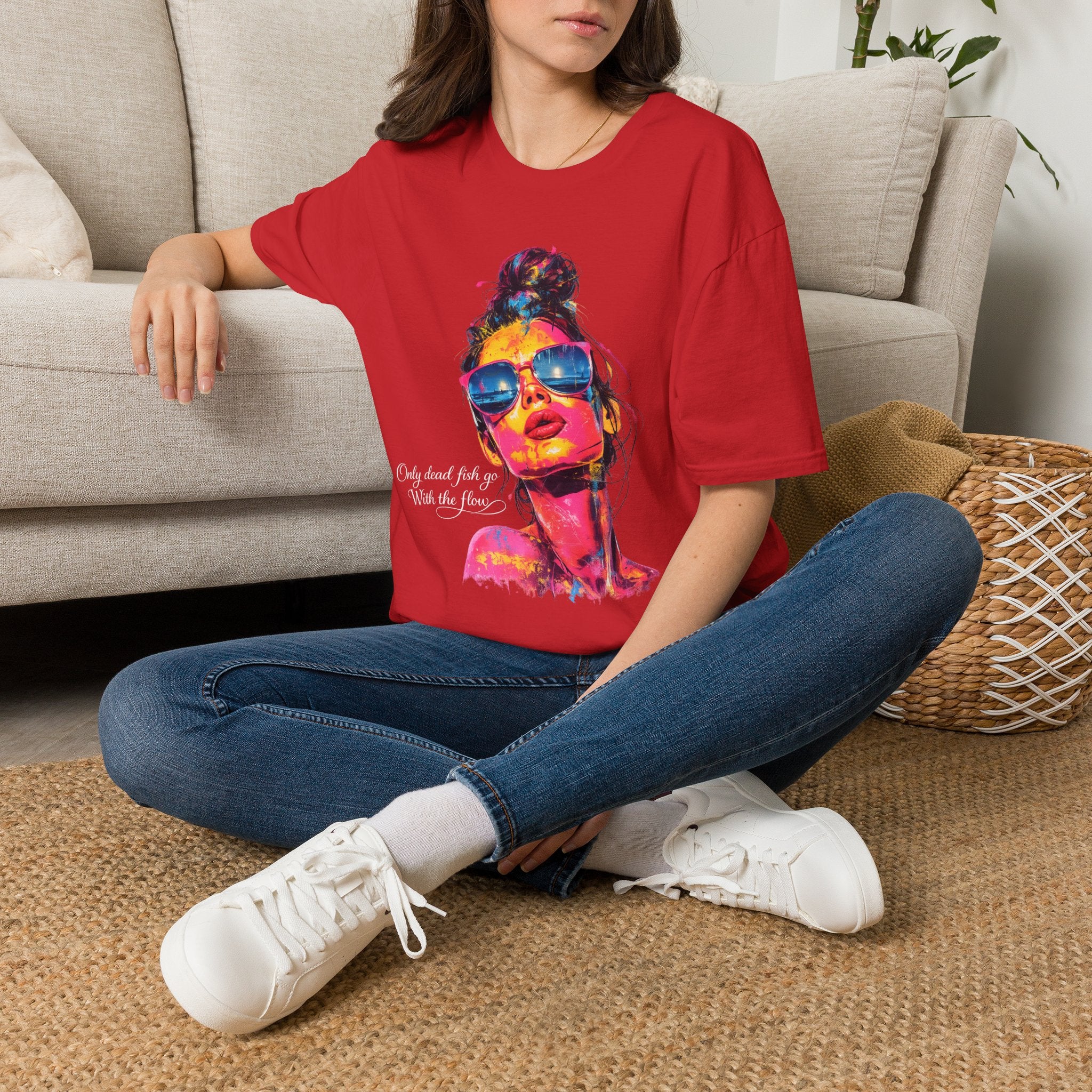 Neon Pop Art Woman Sunglasses T-Shirt | Colorful Portrait Tee