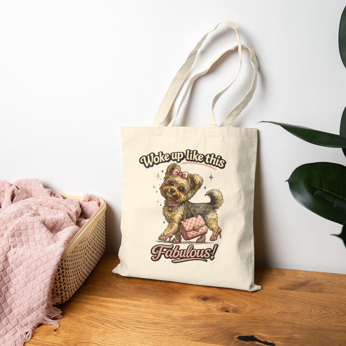 Woke Up Like This Fabulous Puppy Tote Bag | Cute Dog Canvas Tote