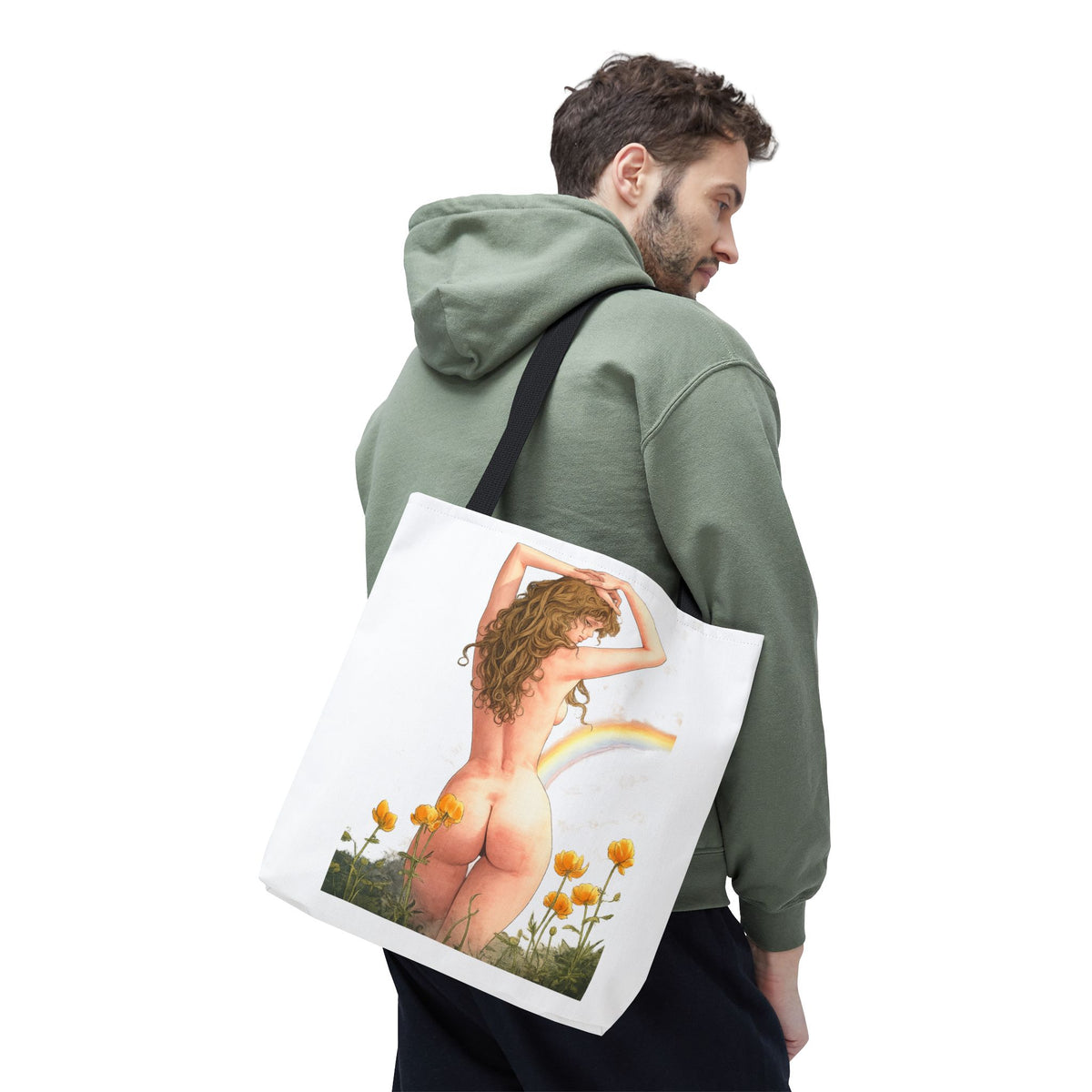 Nude Back Pin Up Tote Bag | Rainbow Daisies Art