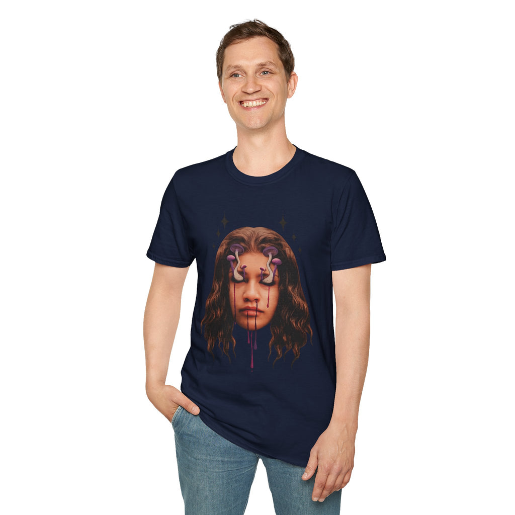Mushroom Awakeness T-Shirt | Surreal Mushroom Art, Moody Portrait