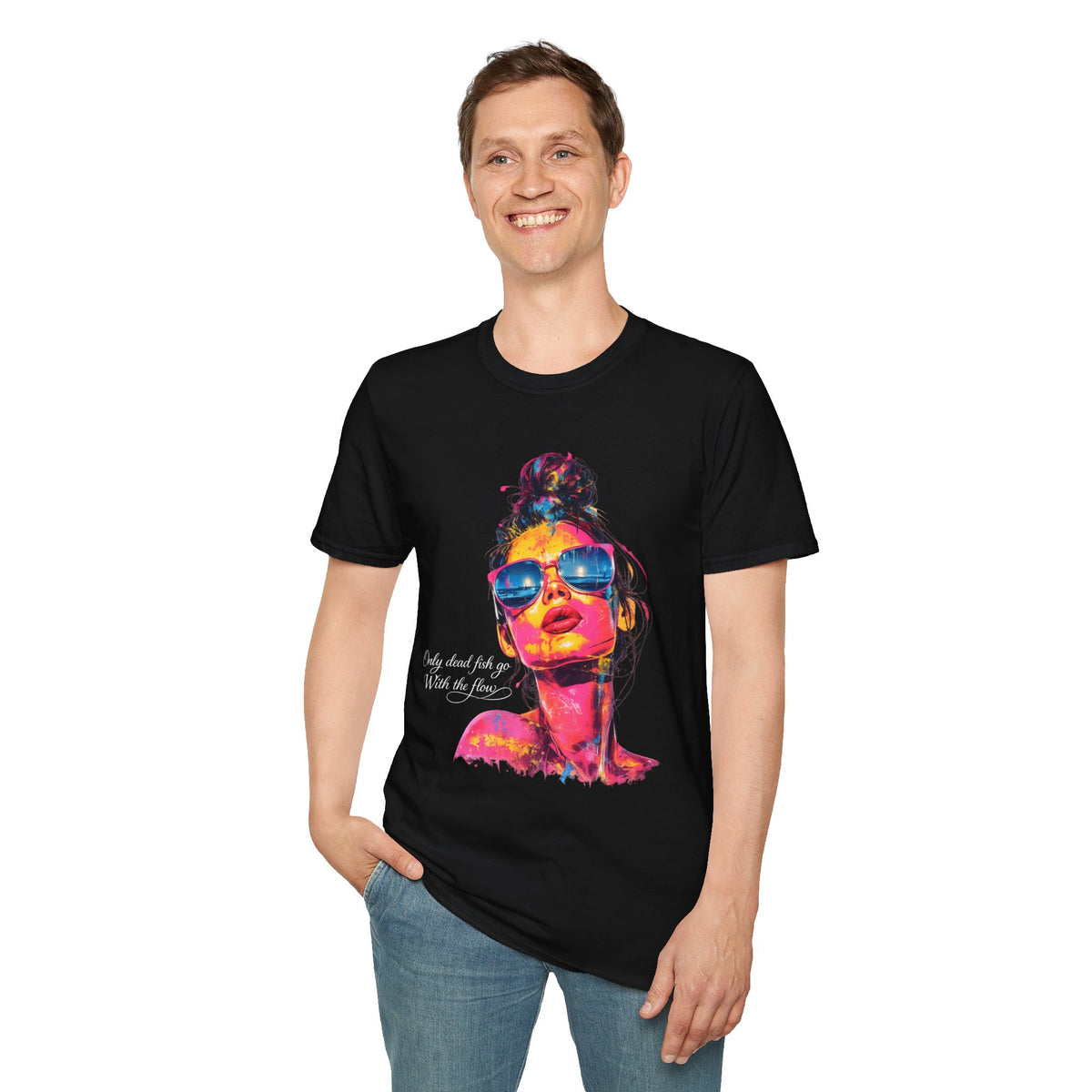 Neon Pop Art Woman Sunglasses T-Shirt | Colorful Portrait Tee