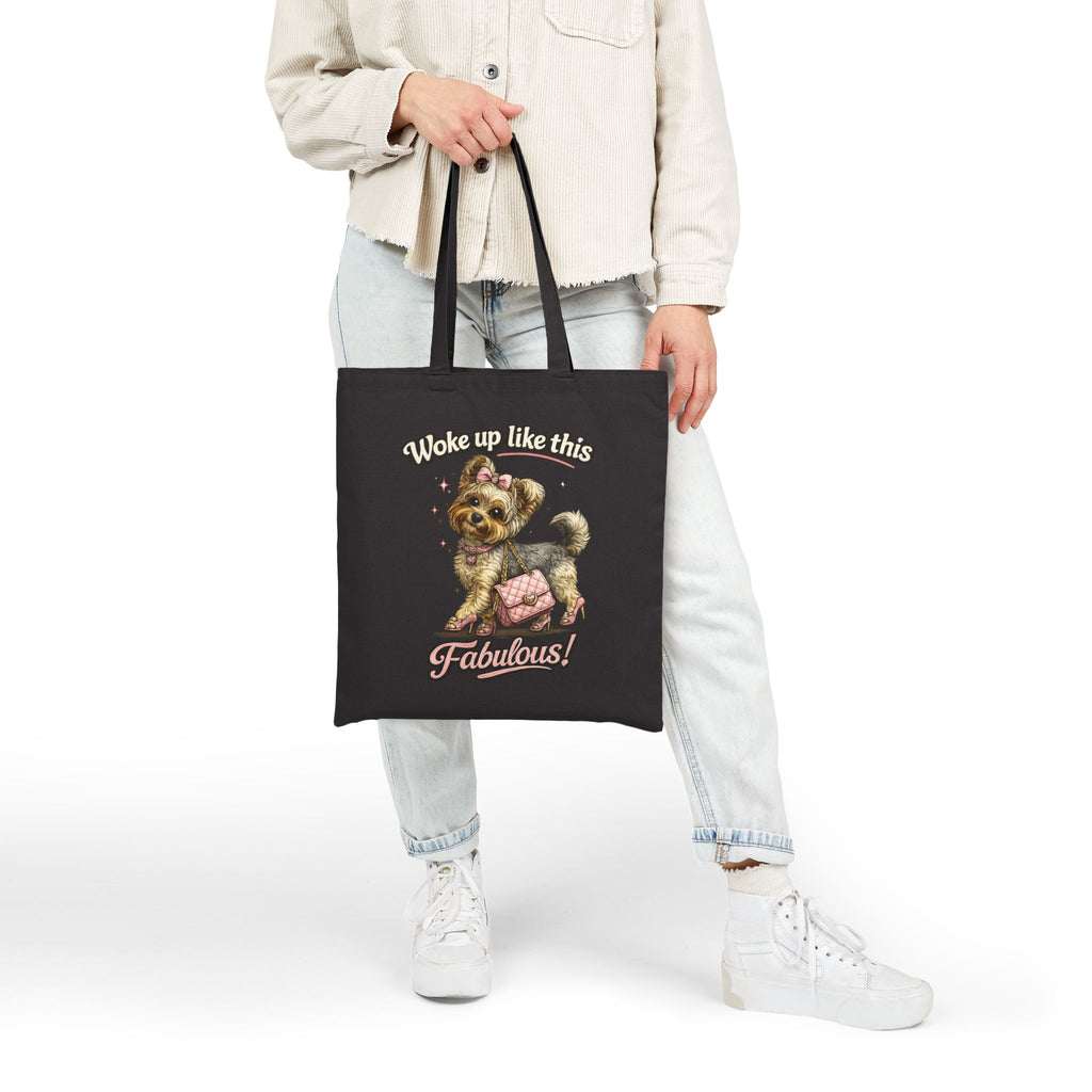 Woke Up Like This Fabulous Puppy Tote Bag | Cute Dog Canvas Tote