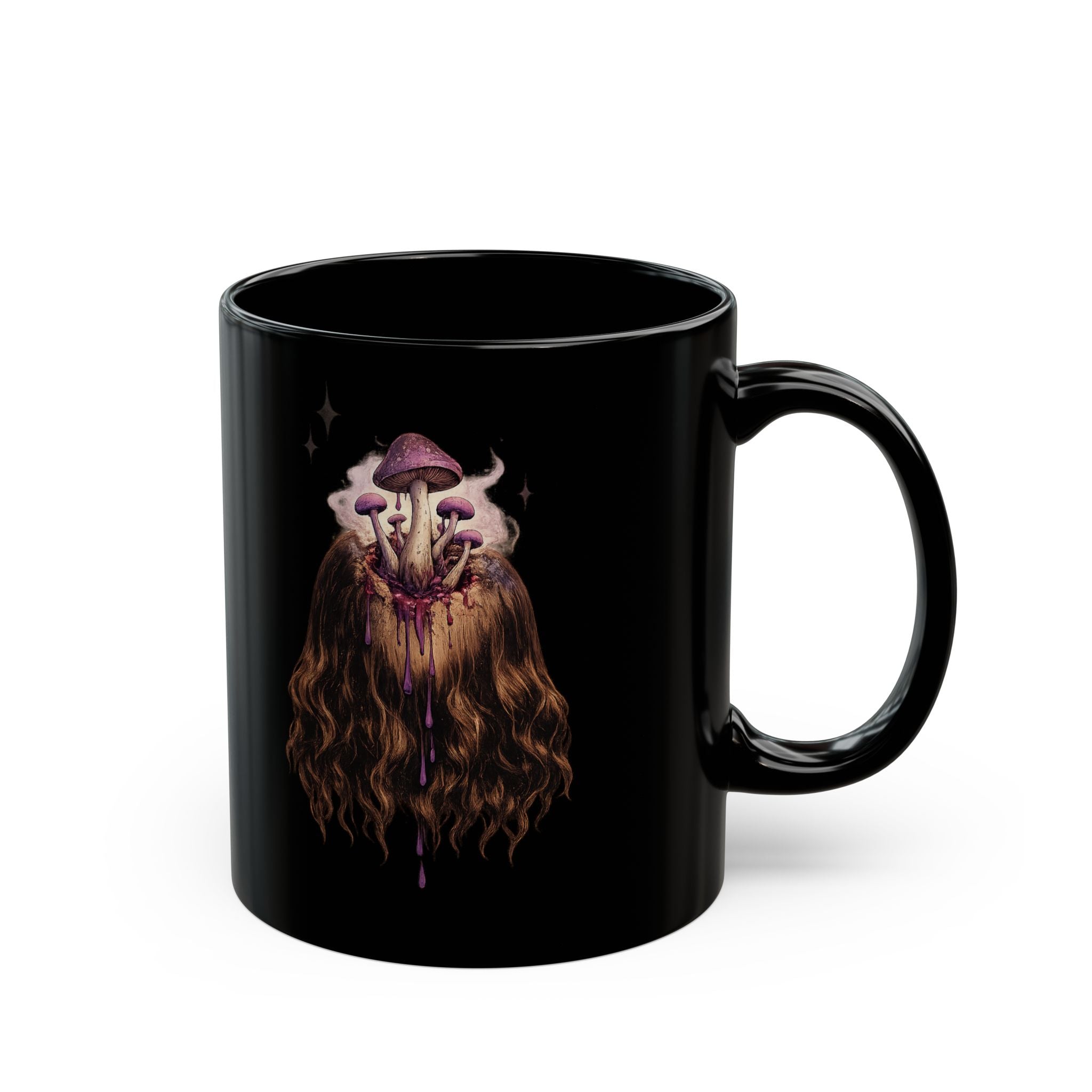 Mushroom Awakeness Mug | Gothic Botanical Black Ceramic Mug