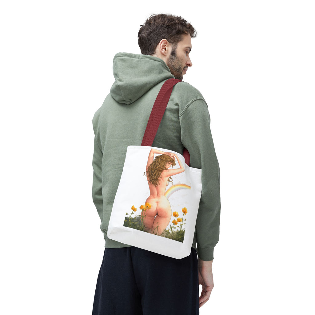 Nude Back Pin Up Tote Bag | Rainbow Daisies Art