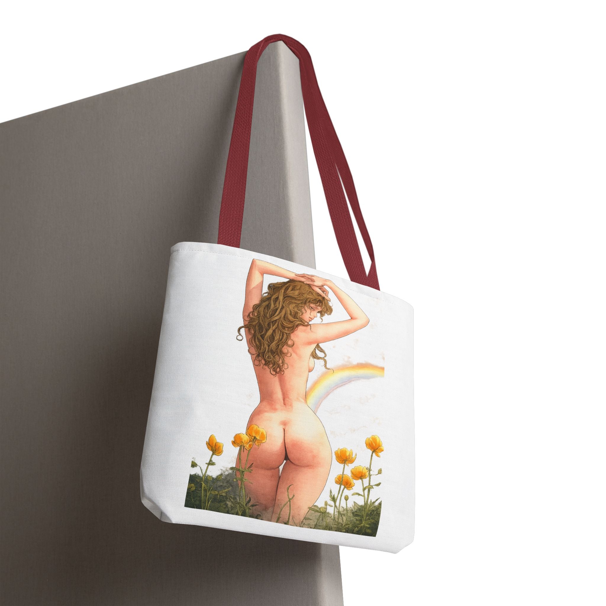 Nude Back Pin Up Tote Bag | Rainbow Daisies Art