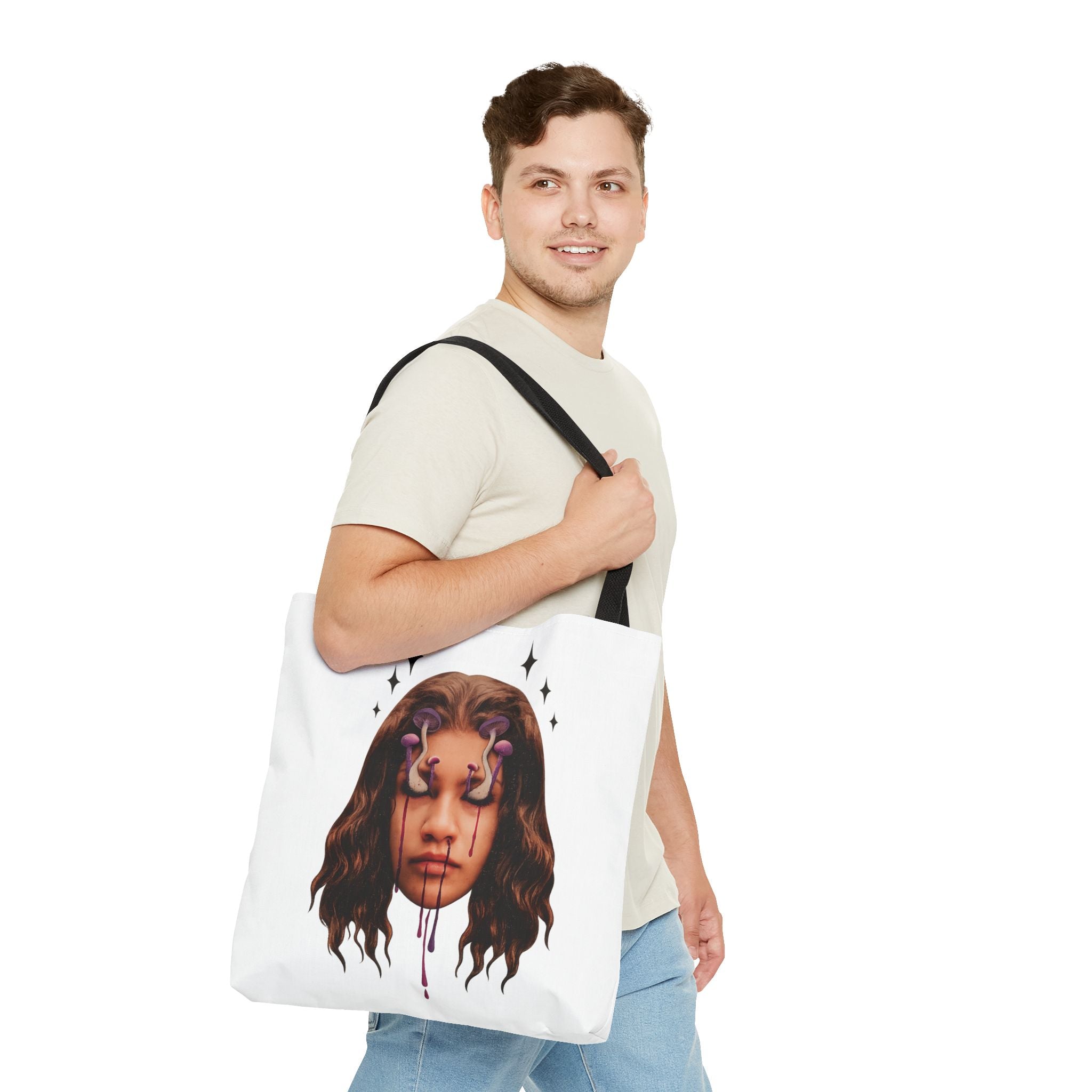 Mushroom awakeness Tote Bag | Surreal Gothic Art, Dripping Tears