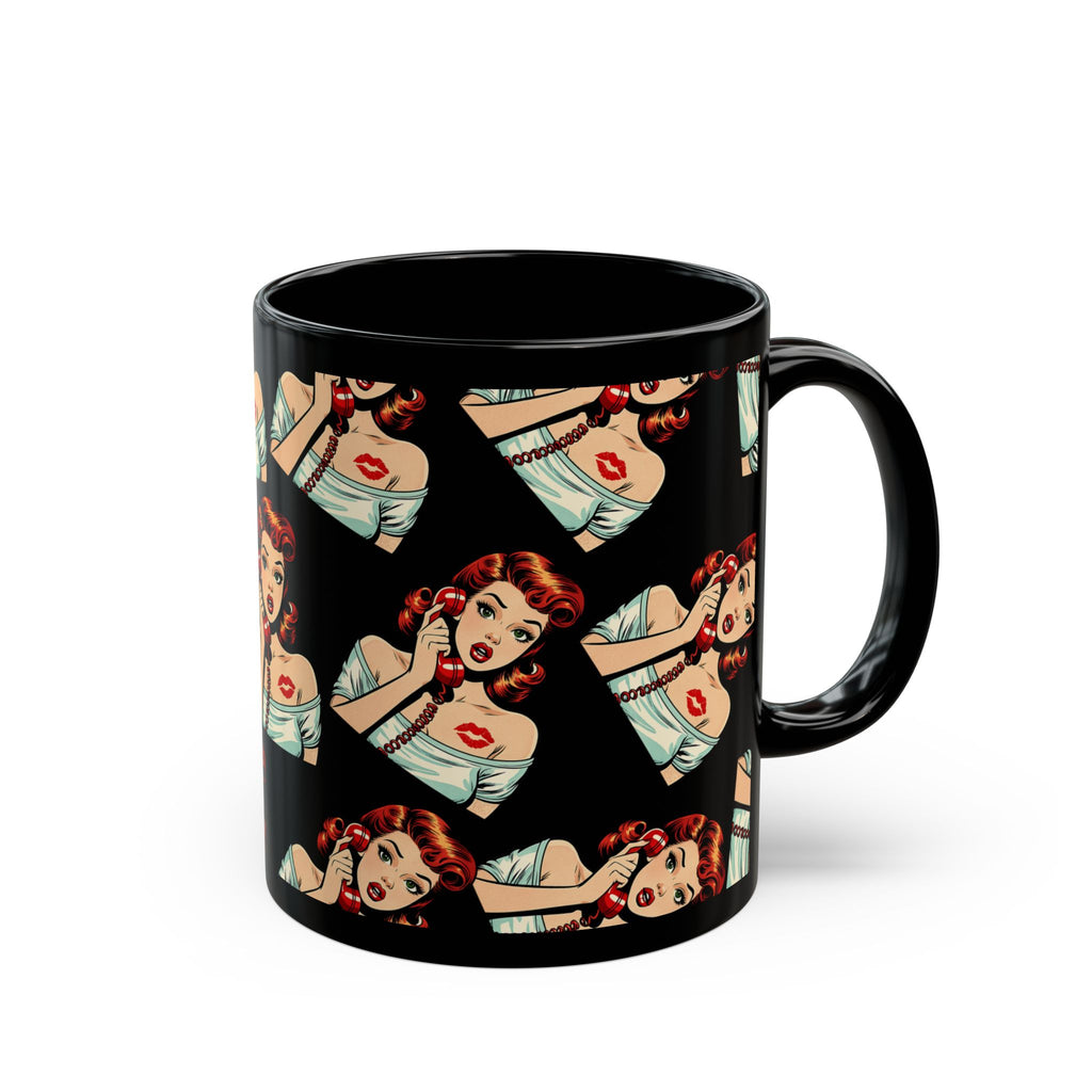 Retro Pin-Up Pin Up Mug | Black Ceramic Coffee Cup
