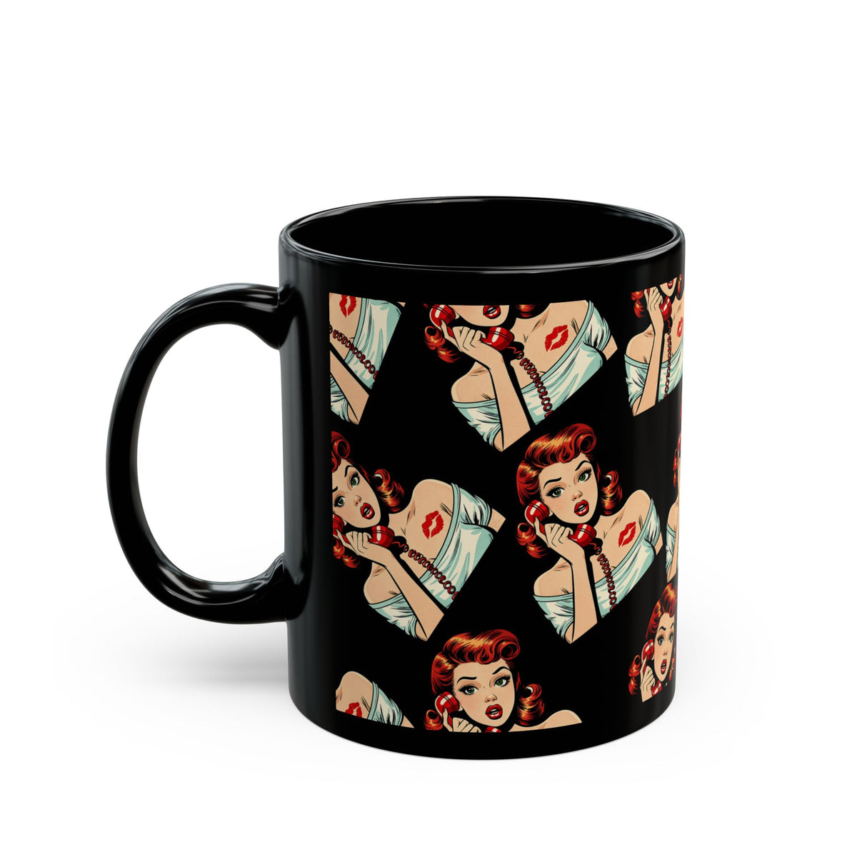 Retro Pin-Up Pin Up Mug | Black Ceramic Coffee Cup