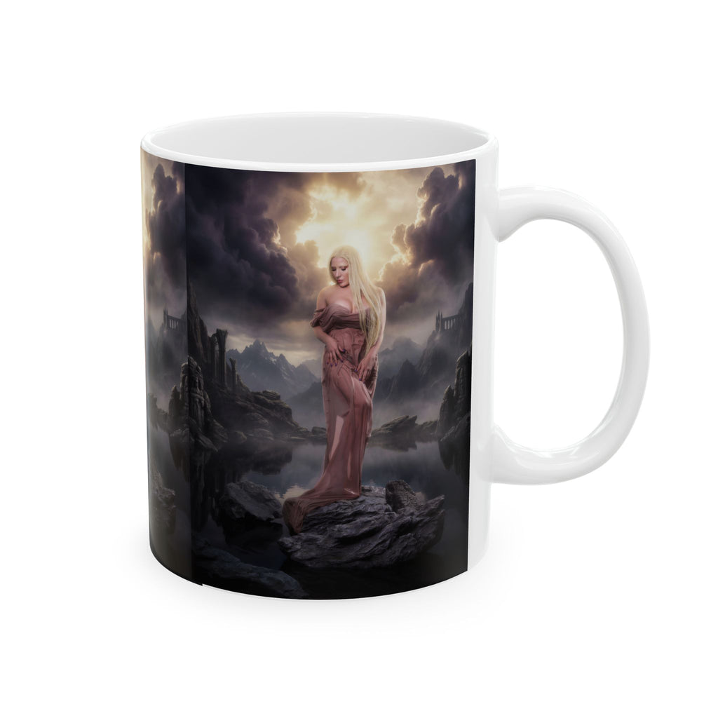Renaissance photoshoot Mug | Dark Castle Landscape, Mythic Woman
