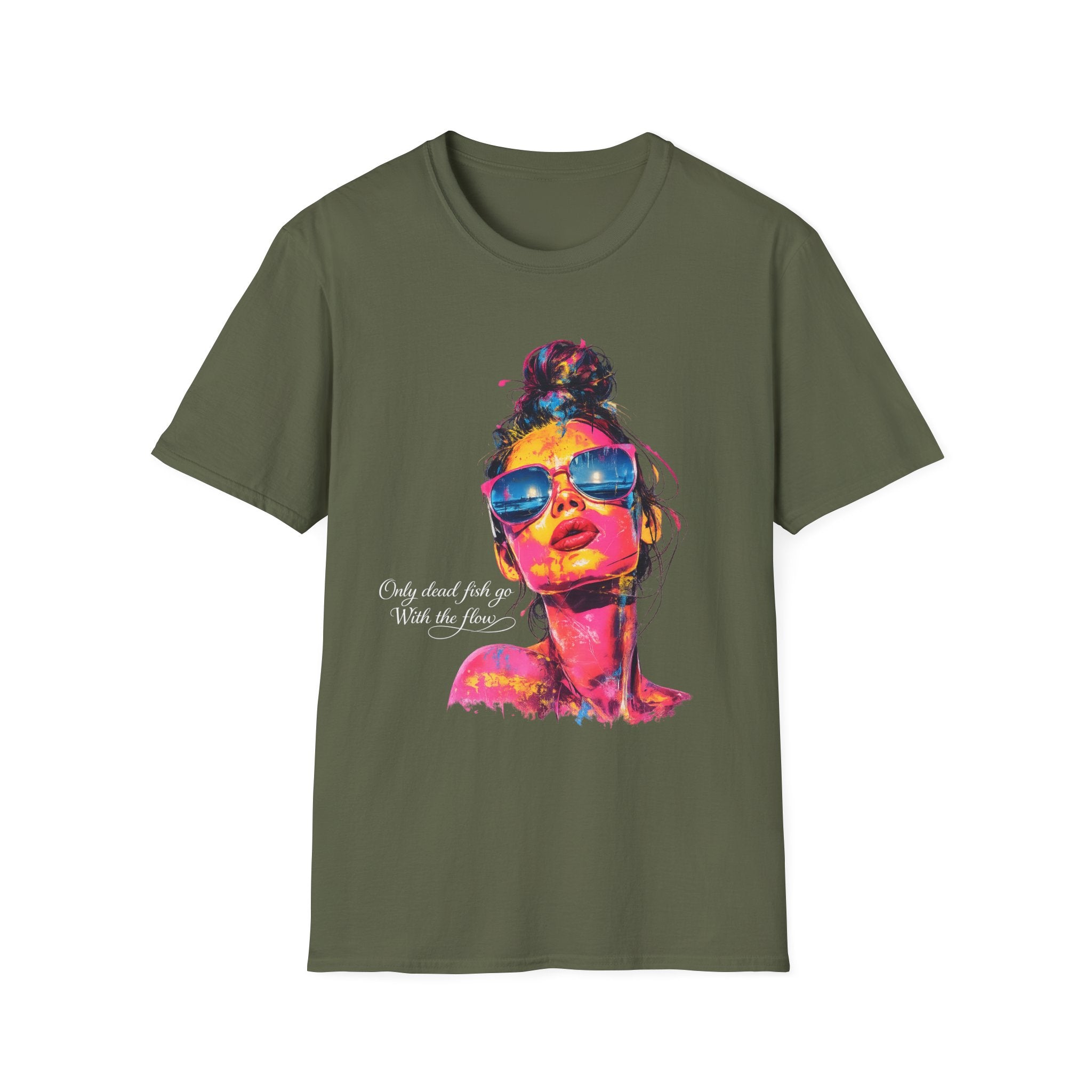 Neon Pop Art Woman Sunglasses T-Shirt | Colorful Portrait Tee