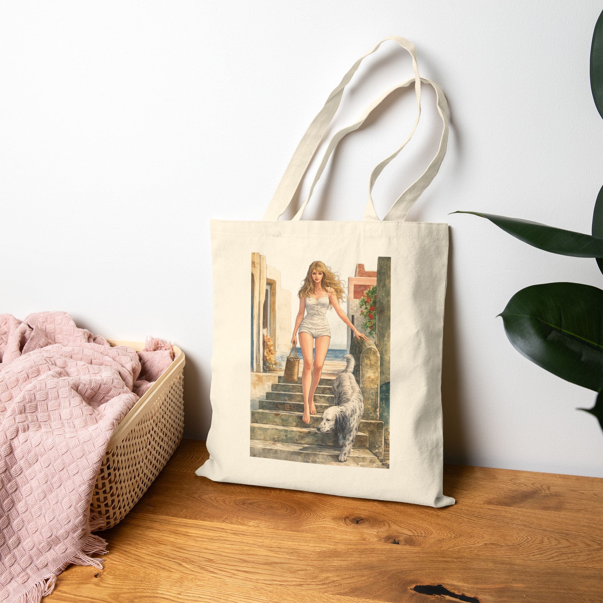 Tuscany Vacation Pin Up tote bag | Vintage seaside illustration