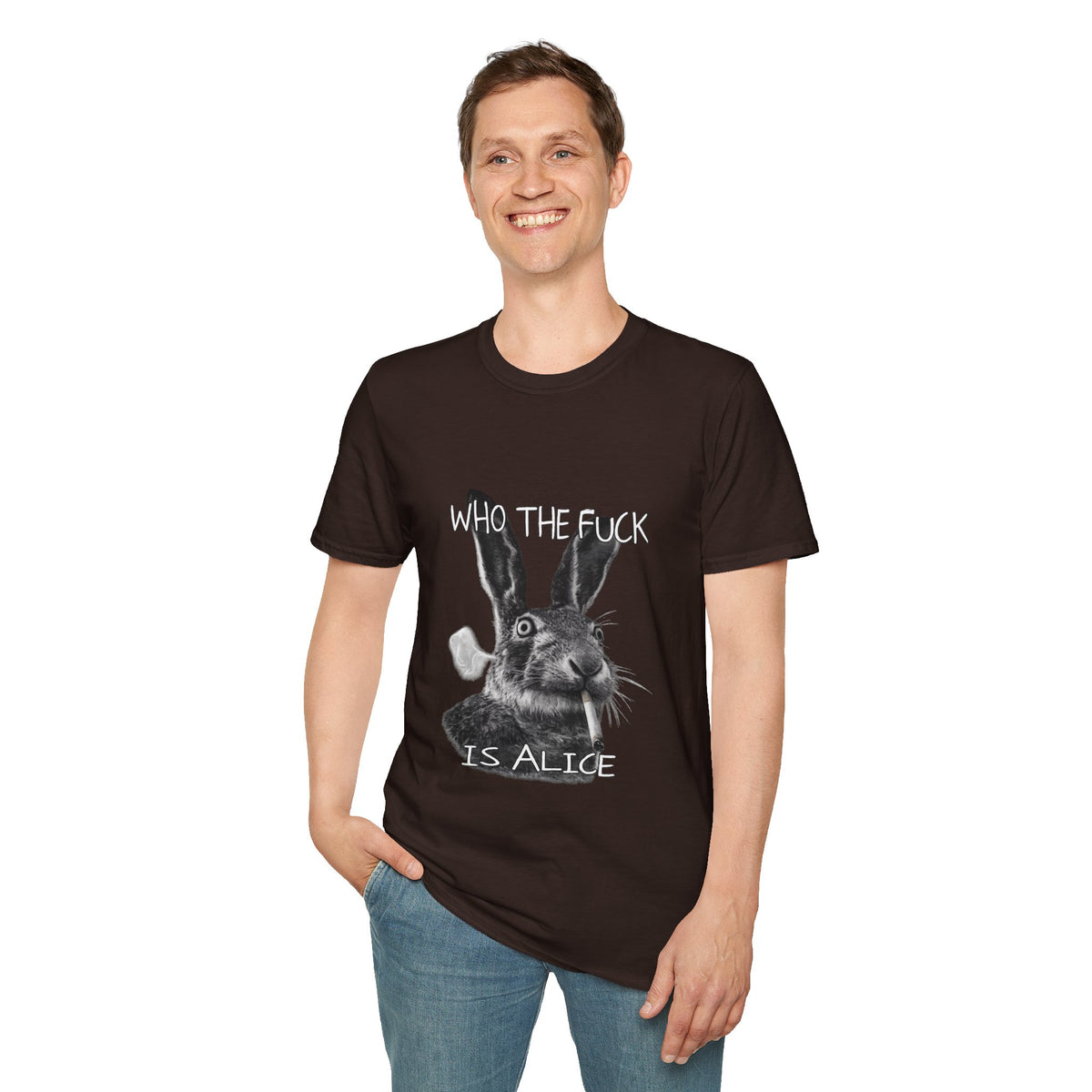 Who The Fuck is Alice T-Shirt | Bunny Illustration, Funny Profanity Tee