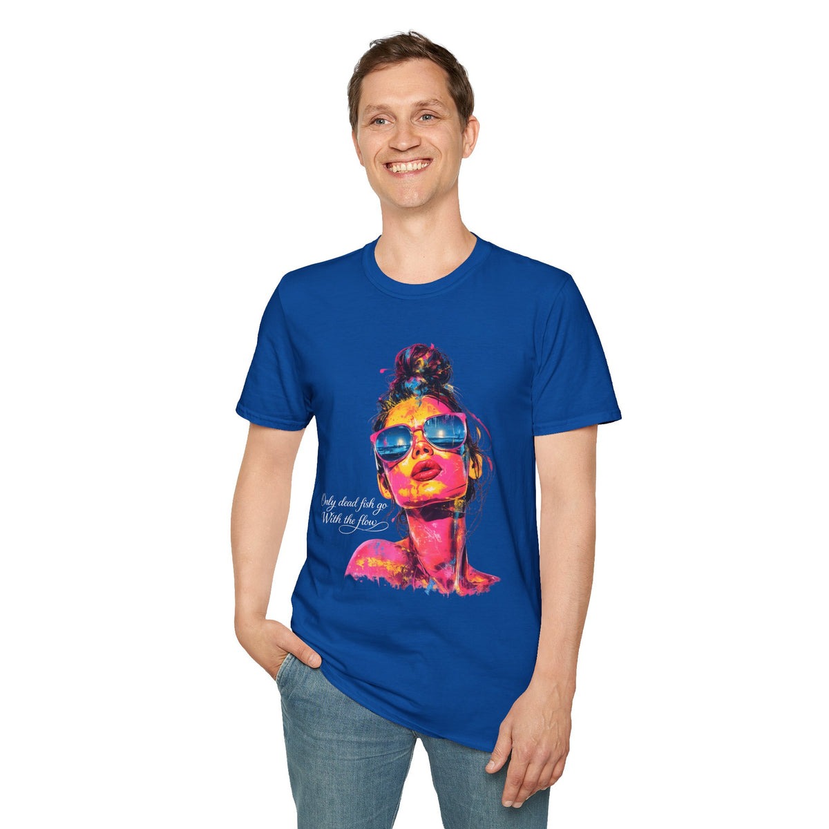 Neon Pop Art Woman Sunglasses T-Shirt | Colorful Portrait Tee