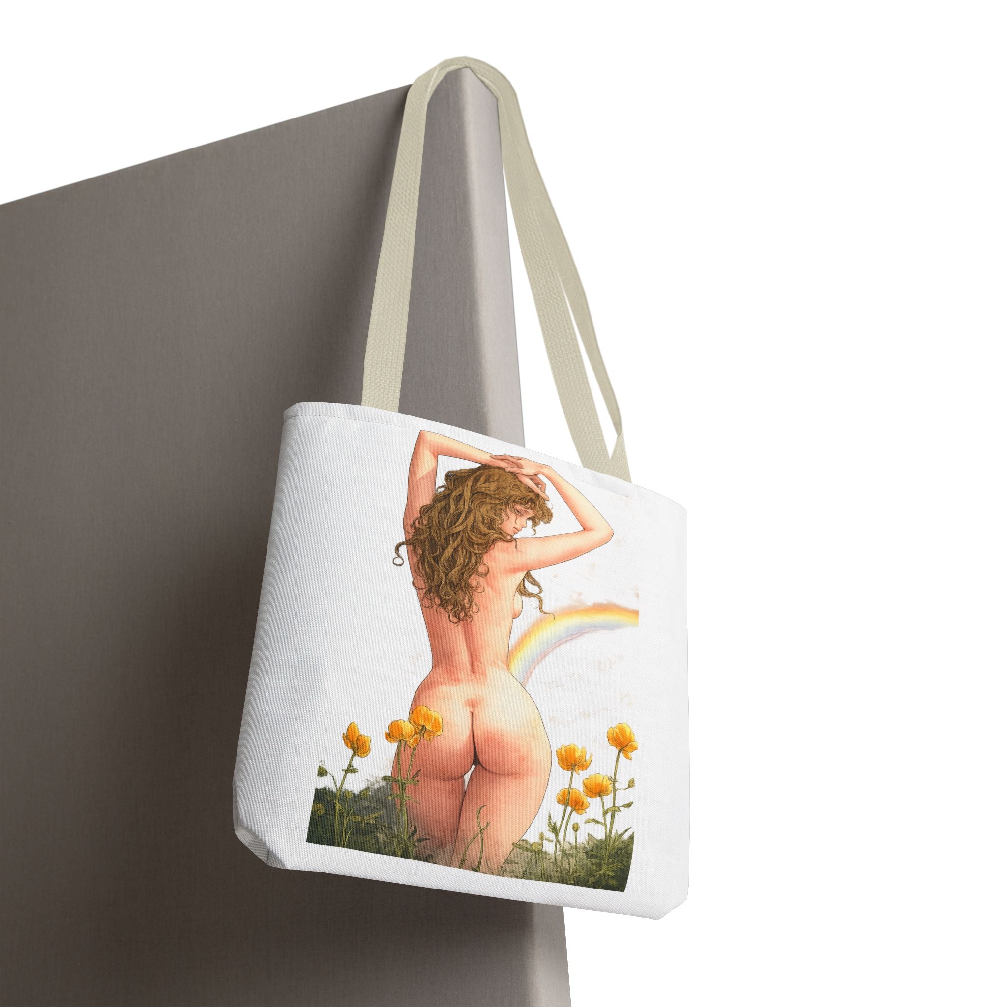 Nude Back Pin Up Tote Bag | Rainbow Daisies Art