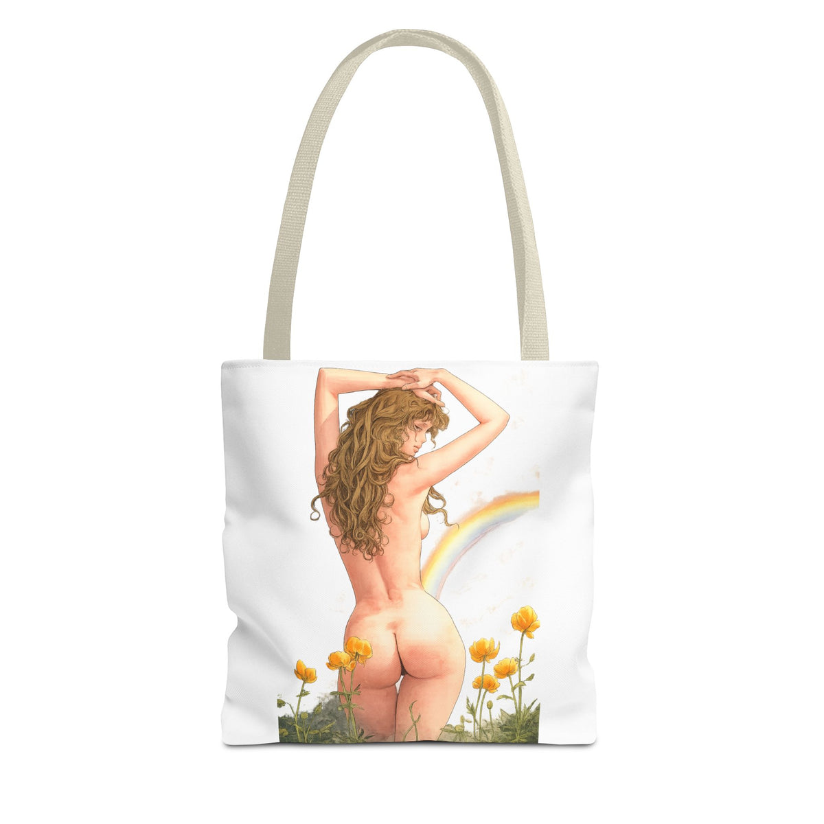 Nude Back Pin Up Tote Bag | Rainbow Daisies Art
