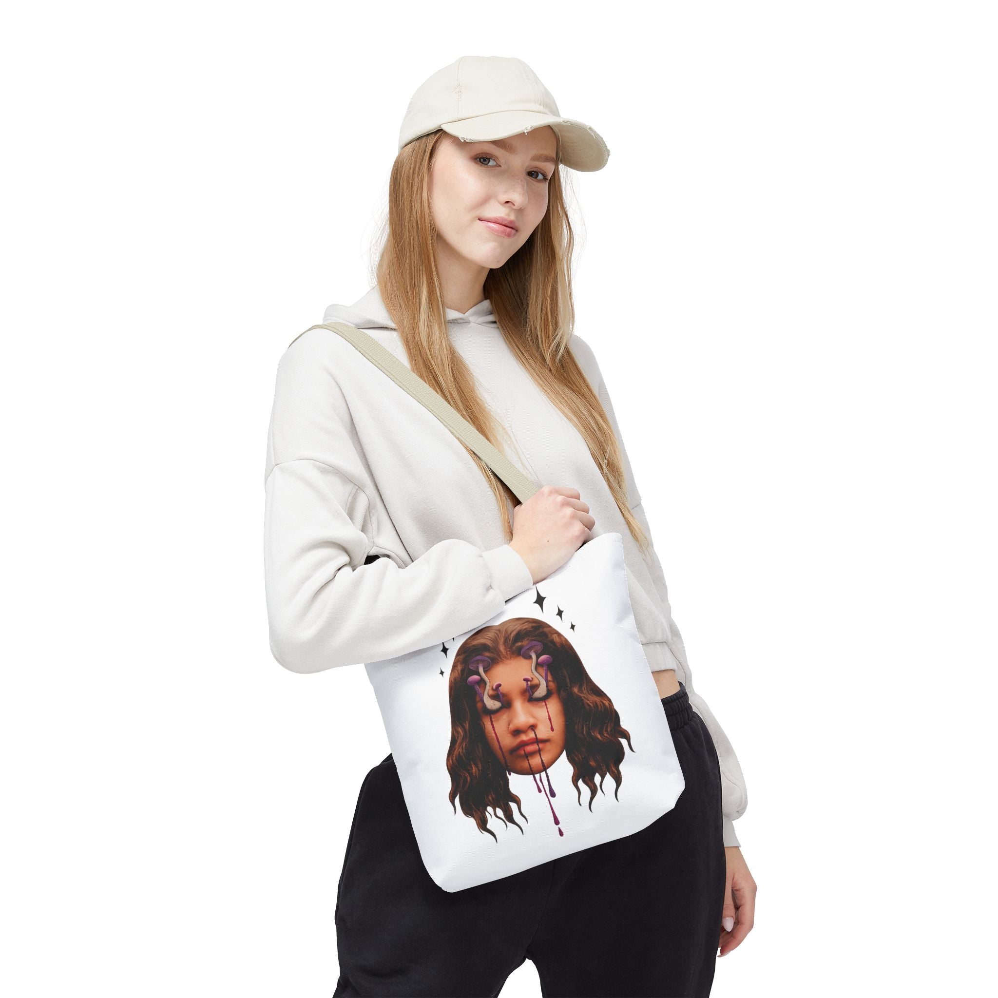 Mushroom awakeness Tote Bag | Surreal Gothic Art, Dripping Tears
