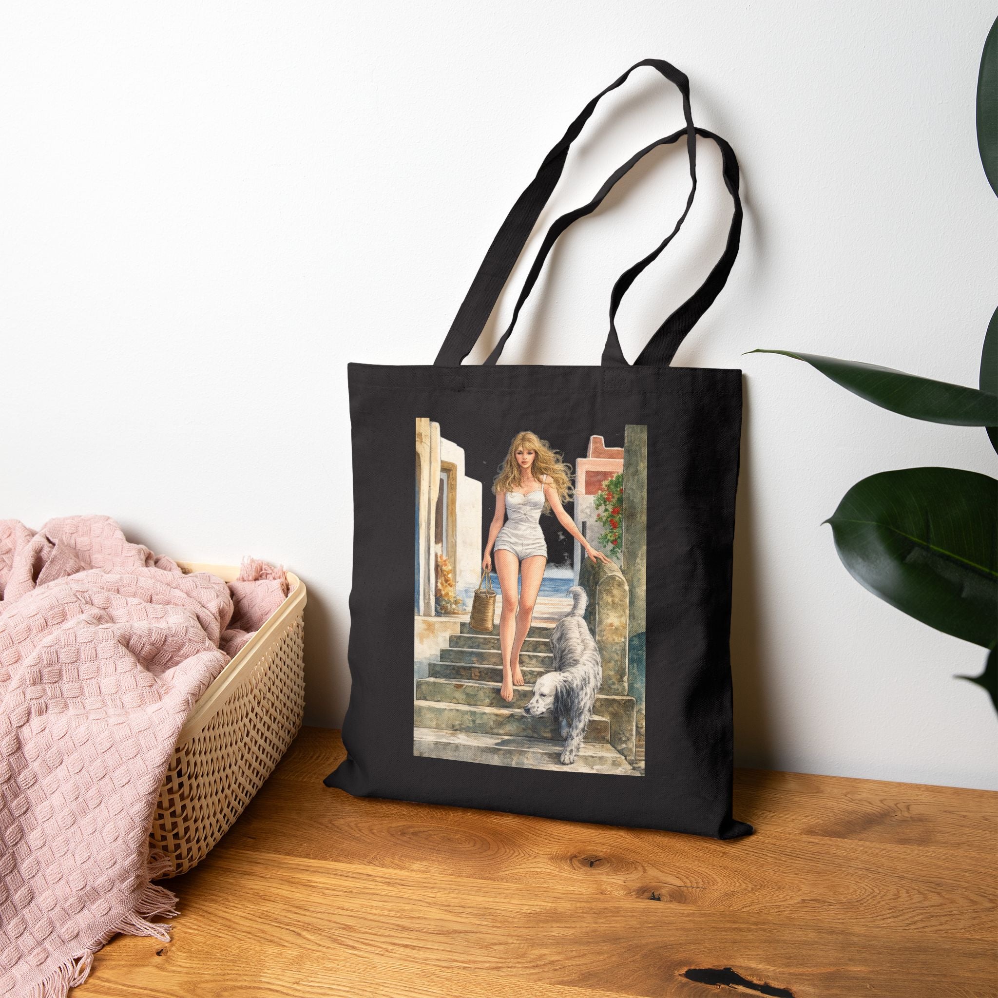 Tuscany Vacation Pin Up tote bag | Vintage seaside illustration