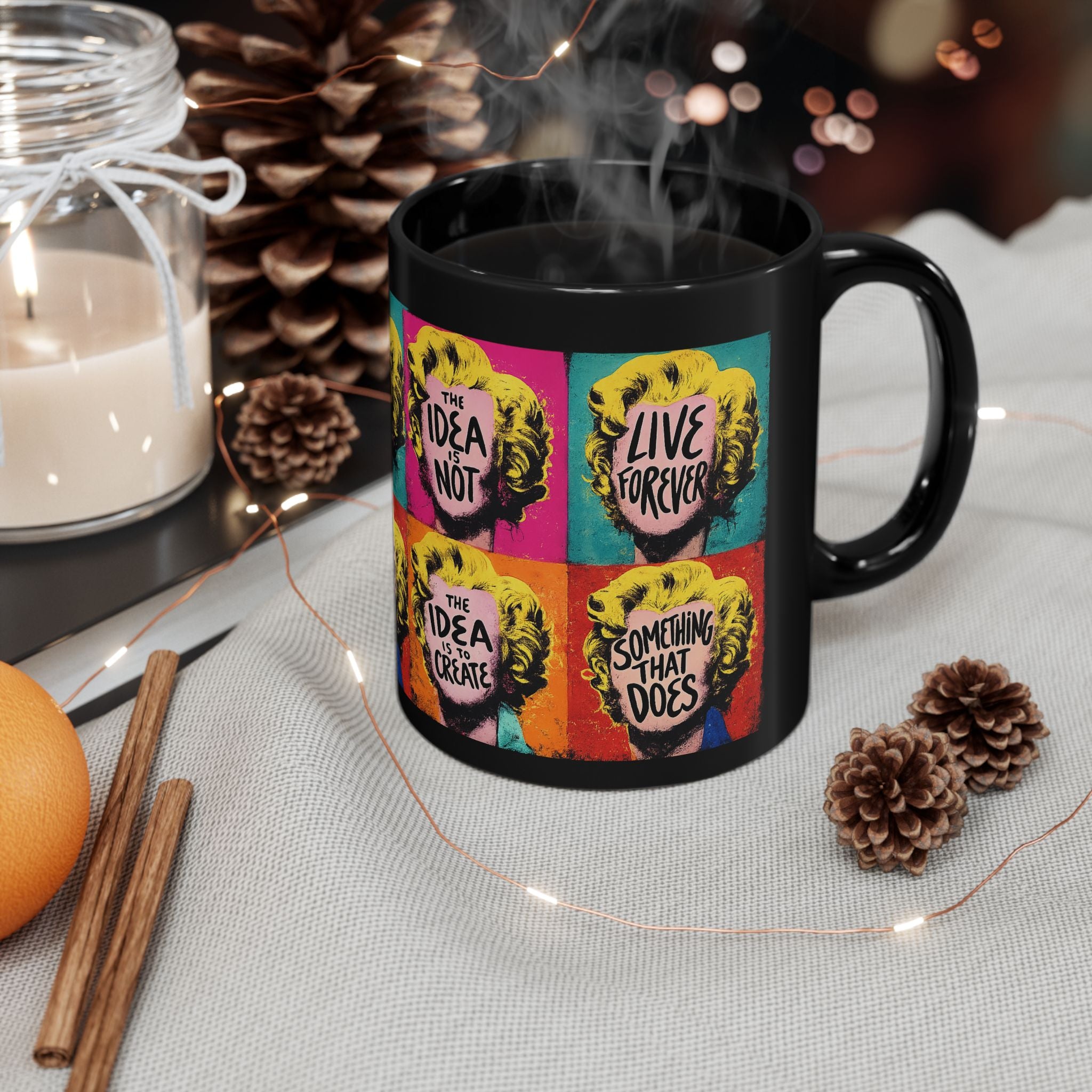 Pop Art Marilyn Quotes Mug | Black Ceramic Coffee Cup
