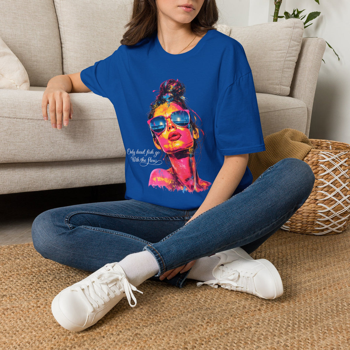 Neon Pop Art Woman Sunglasses T-Shirt | Colorful Portrait Tee