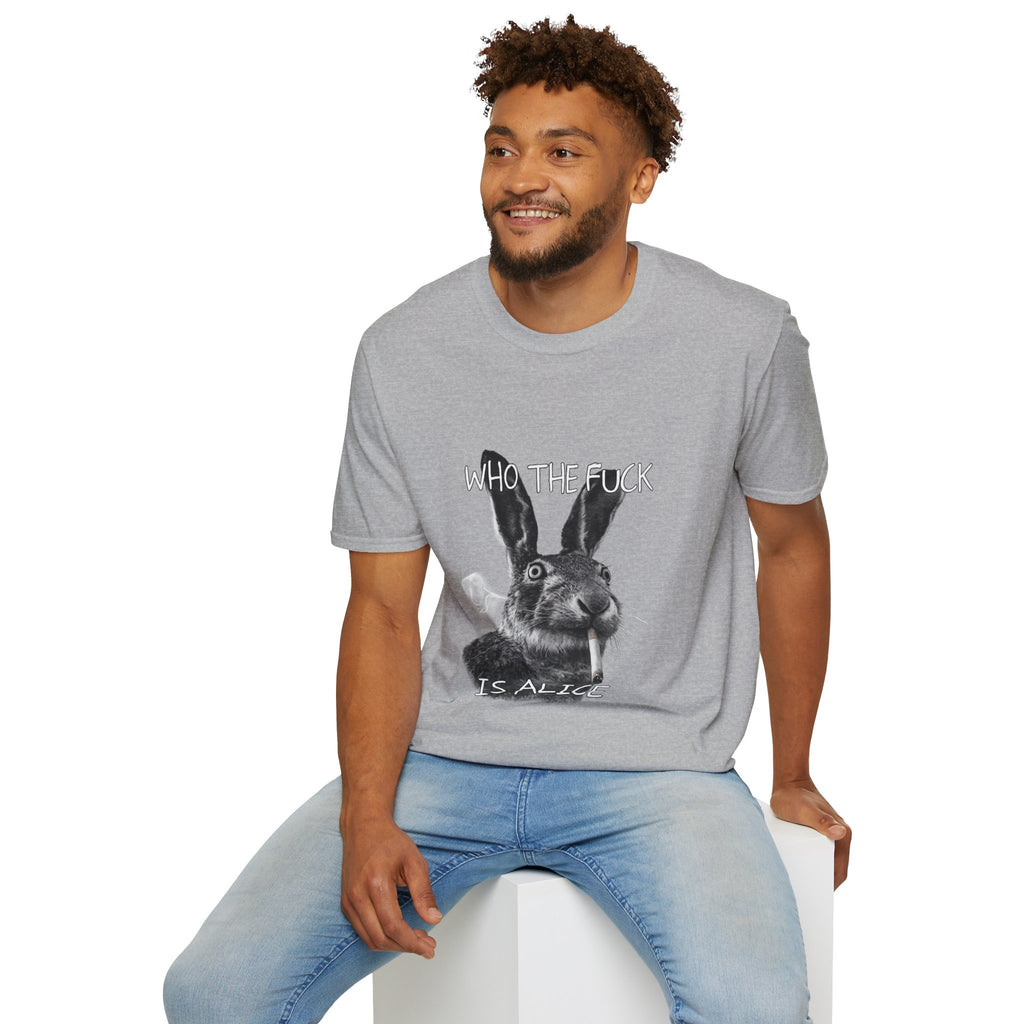 Who The Fuck is Alice T-Shirt | Bunny Illustration, Funny Profanity Tee