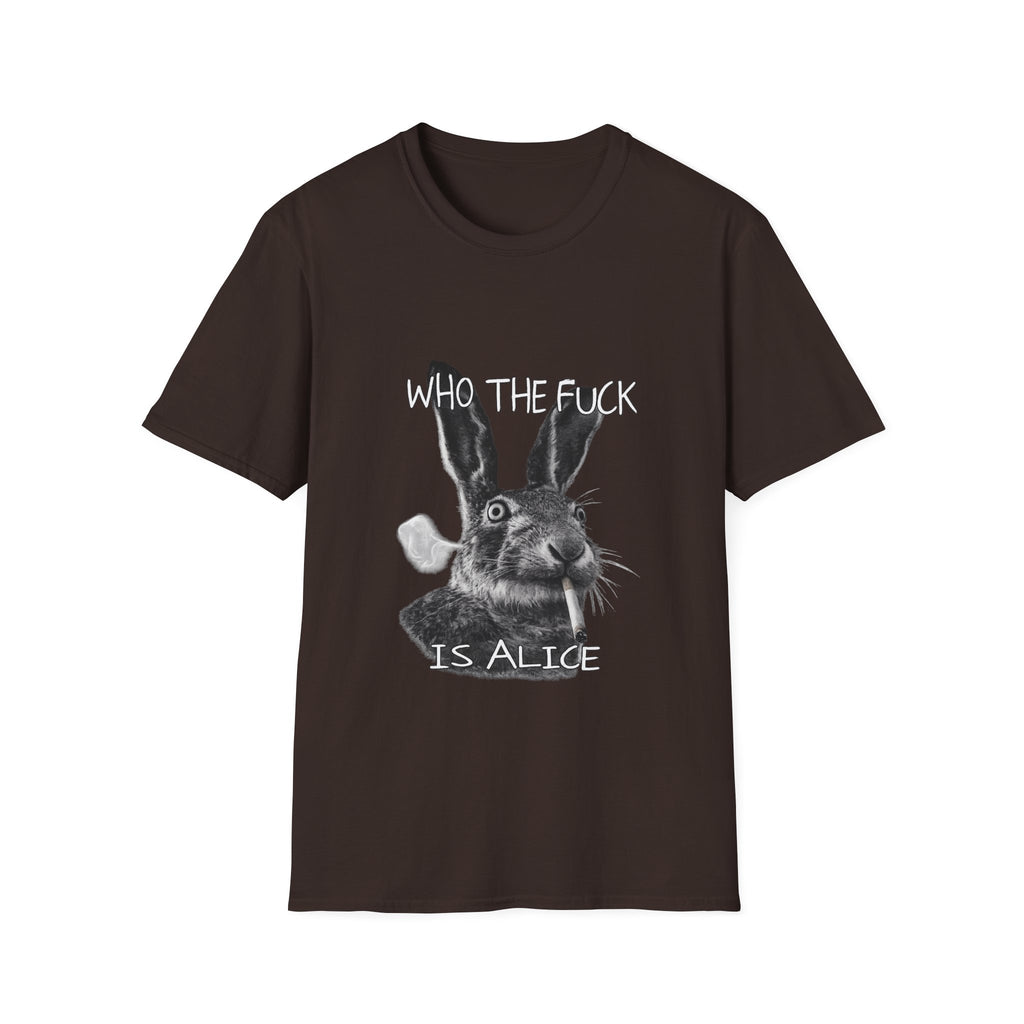 Who The Fuck is Alice T-Shirt | Bunny Illustration, Funny Profanity Tee