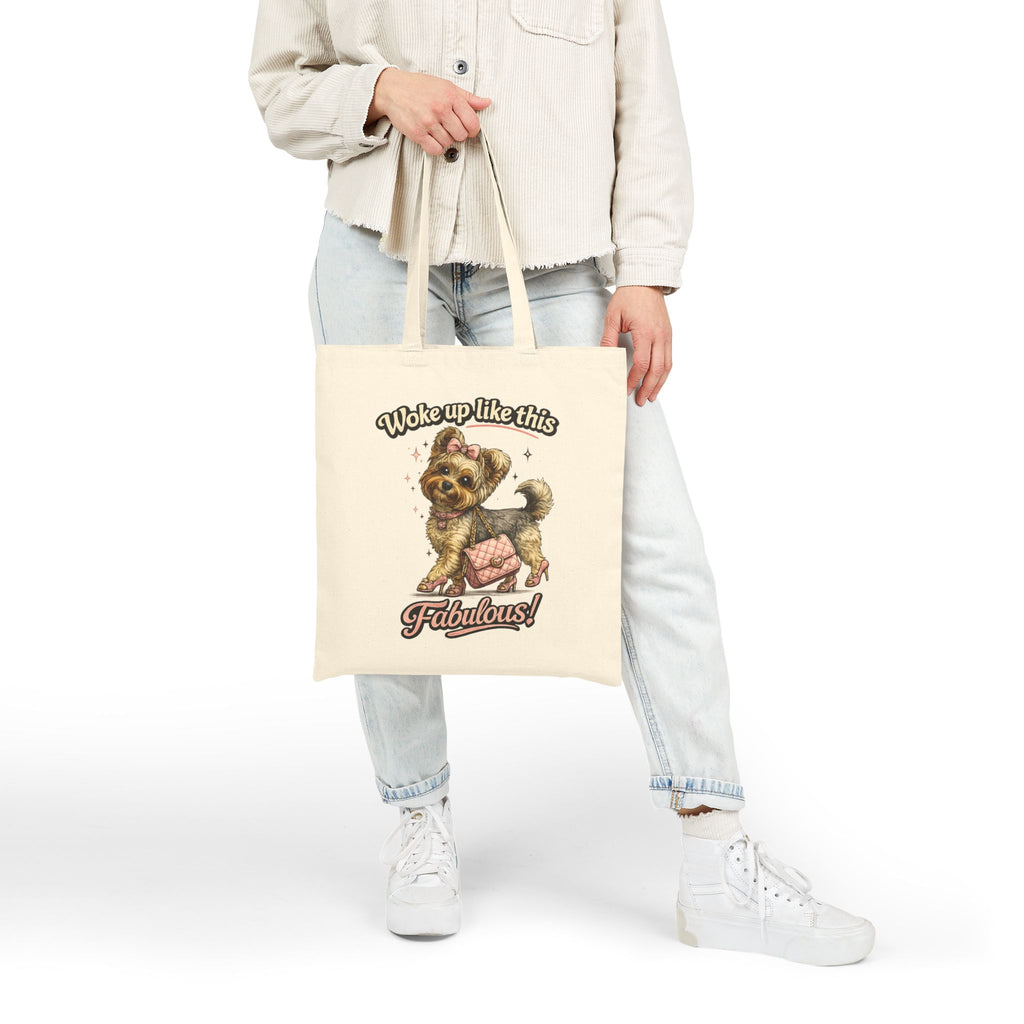 Woke Up Like This Fabulous Puppy Tote Bag | Cute Dog Canvas Tote